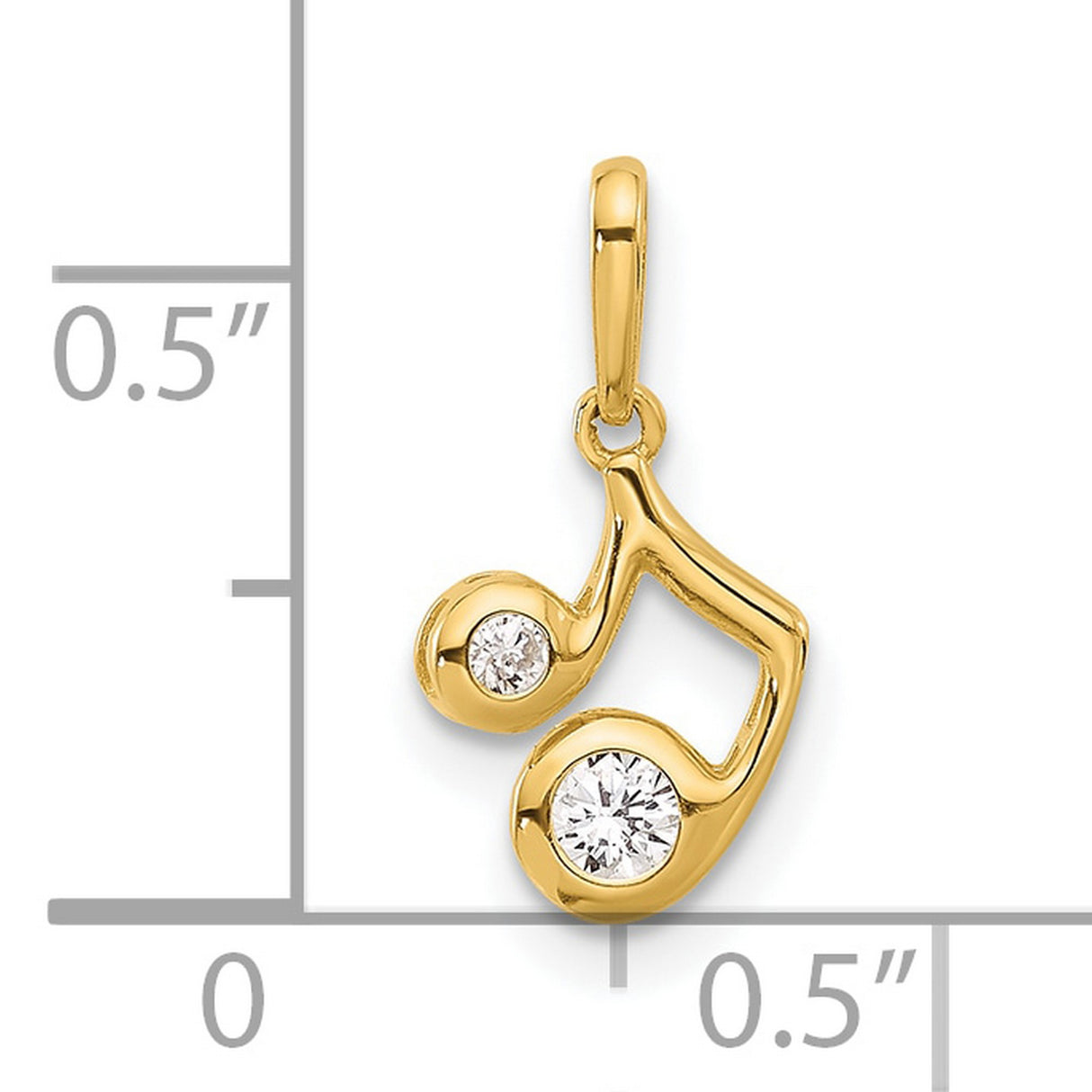 14k Yellow Gold Music Note Pendant with Cubic Zirconia, Dainty Musical Charm Jewelry