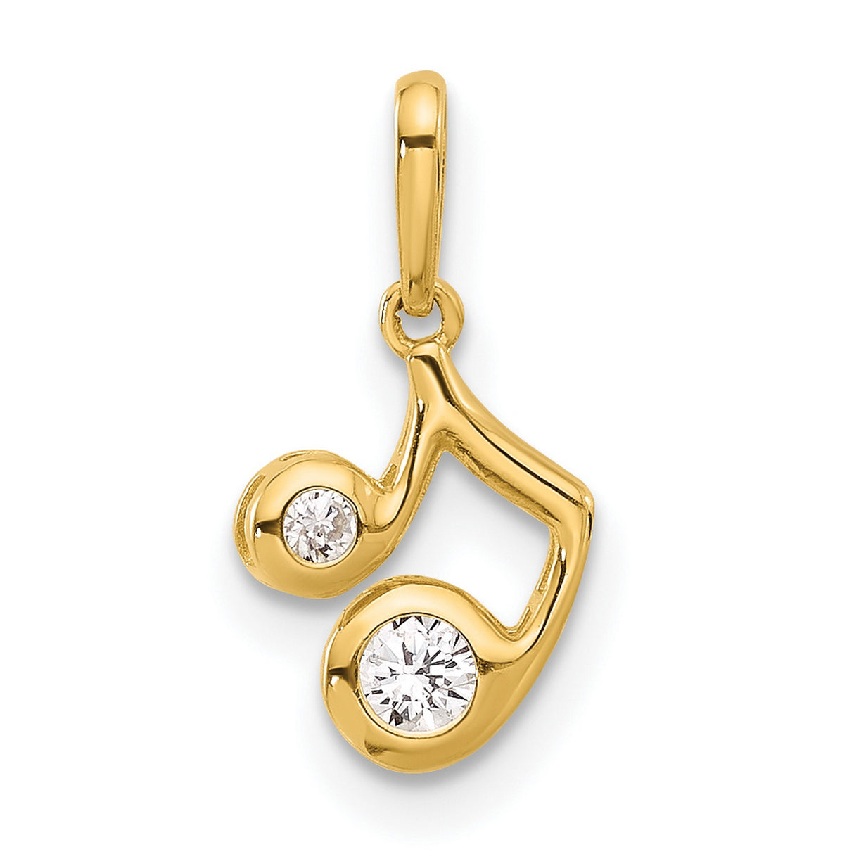 14k Yellow Gold Music Note Pendant with Cubic Zirconia, Dainty Musical Charm Jewelry