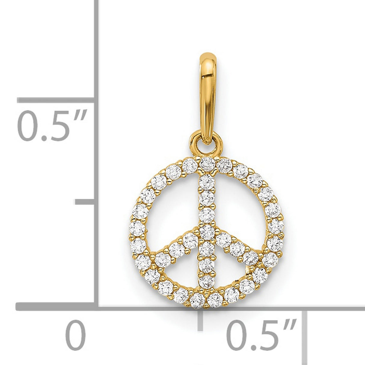 14k Yellow Gold Peace Sign Pendant with Cubic Zirconia, Boho Retro Spiritual Jewelry for Women