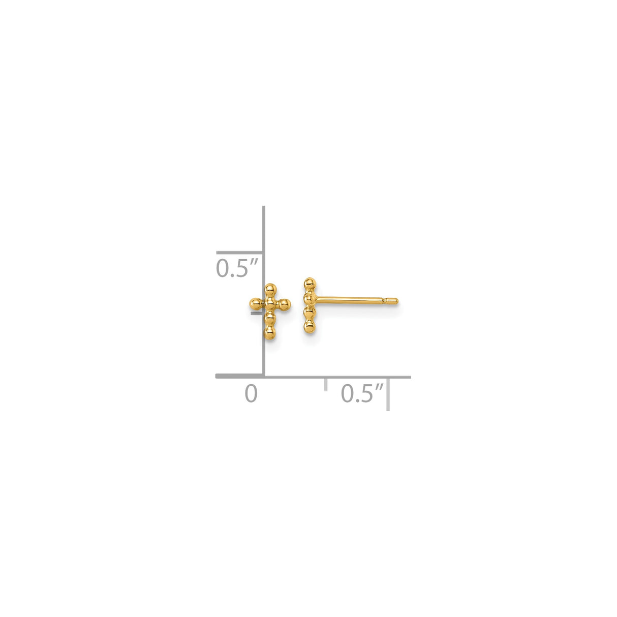 14k Yellow Gold Cross Stud Earrings, Beaded Minimalist Christian Design for Women