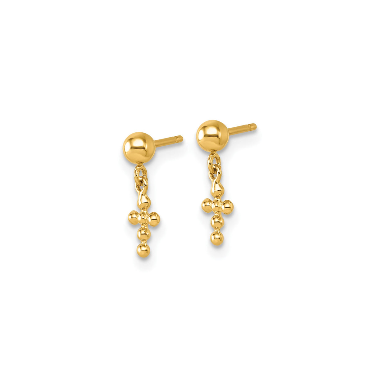 14k Yellow Gold Dangle Earrings with Beaded Cross Design for Women