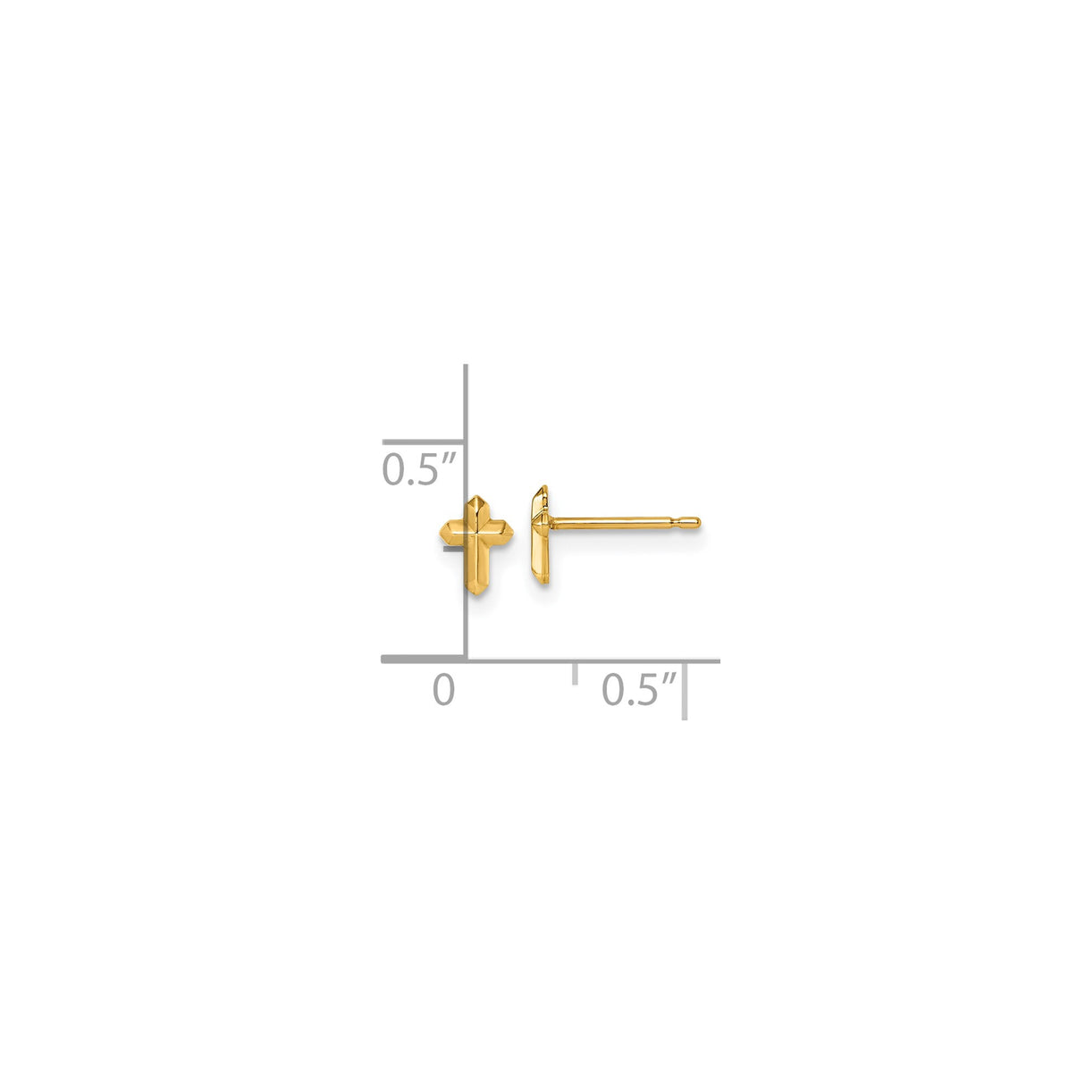 14k Yellow Gold Cross Stud Earrings, Faceted Polished Christian Symbol for Women