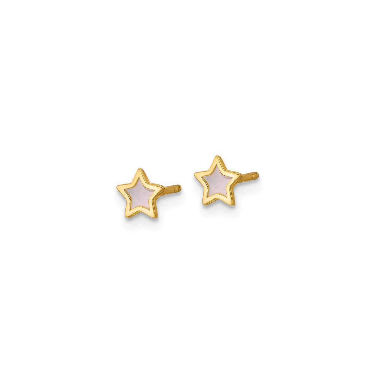 14k Yellow Gold Star Stud Earrings with Mother of Pearl Inlay, Celestial Design