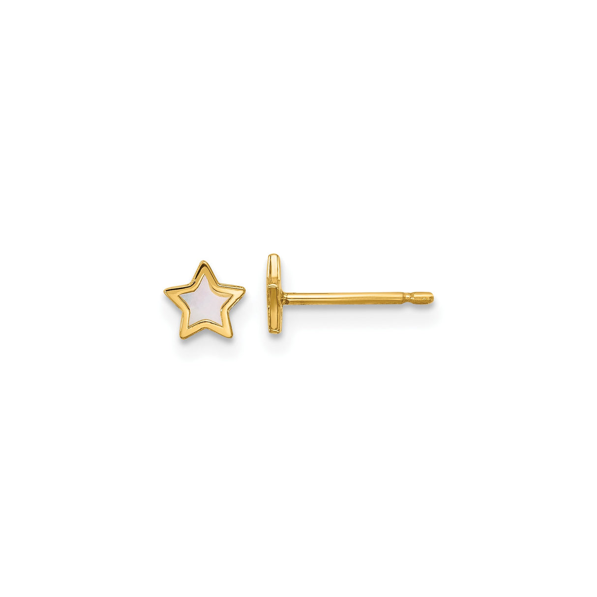 14k Yellow Gold Star Stud Earrings with Mother of Pearl Inlay, Celestial Design