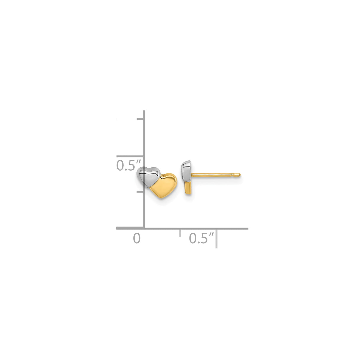 14k Yellow Gold Heart Stud Earrings, Two-Tone Split Heart Design, Modern Minimal Style for Women