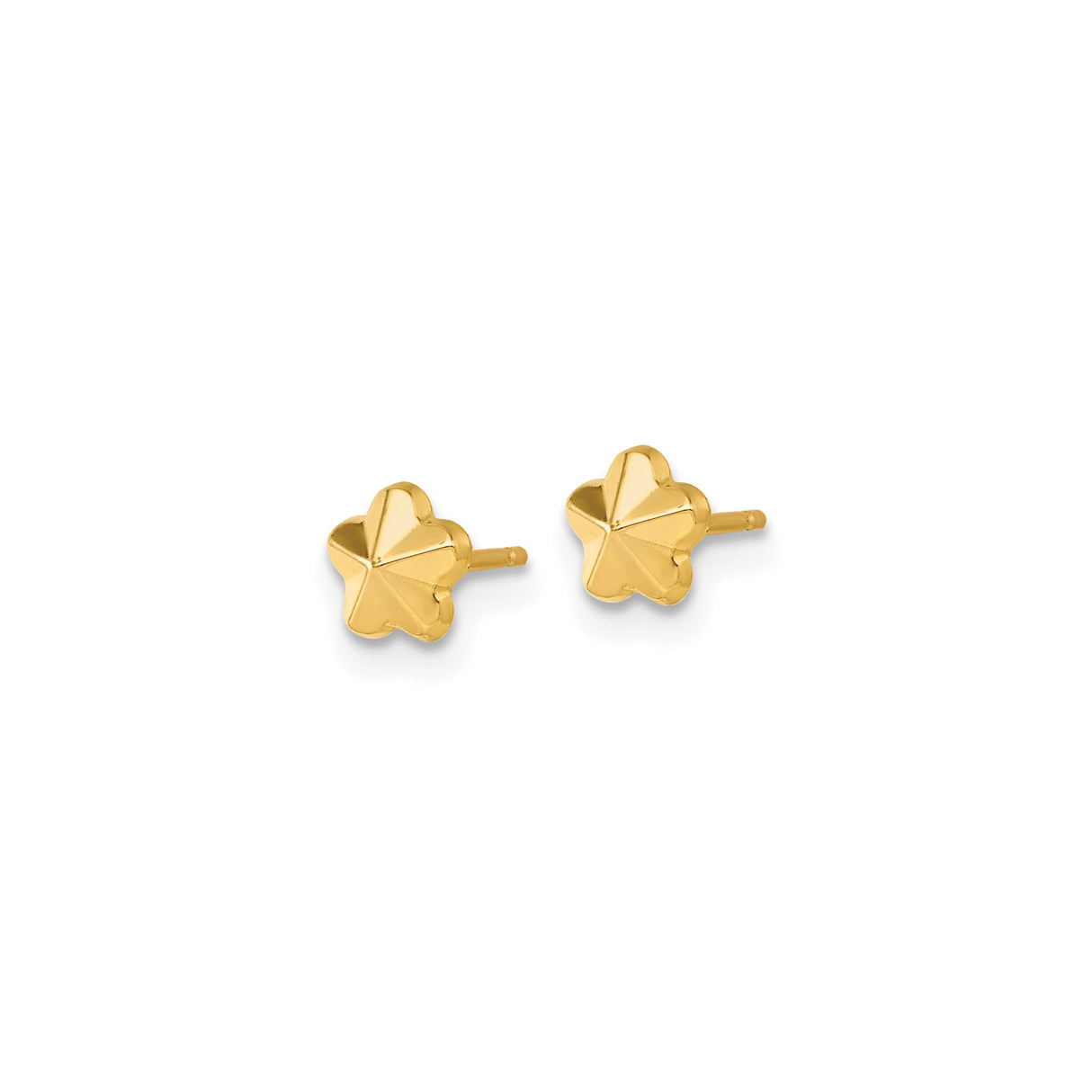 14k Yellow Gold Flower Stud Earrings, Polished Five Petal Floral Design for Women