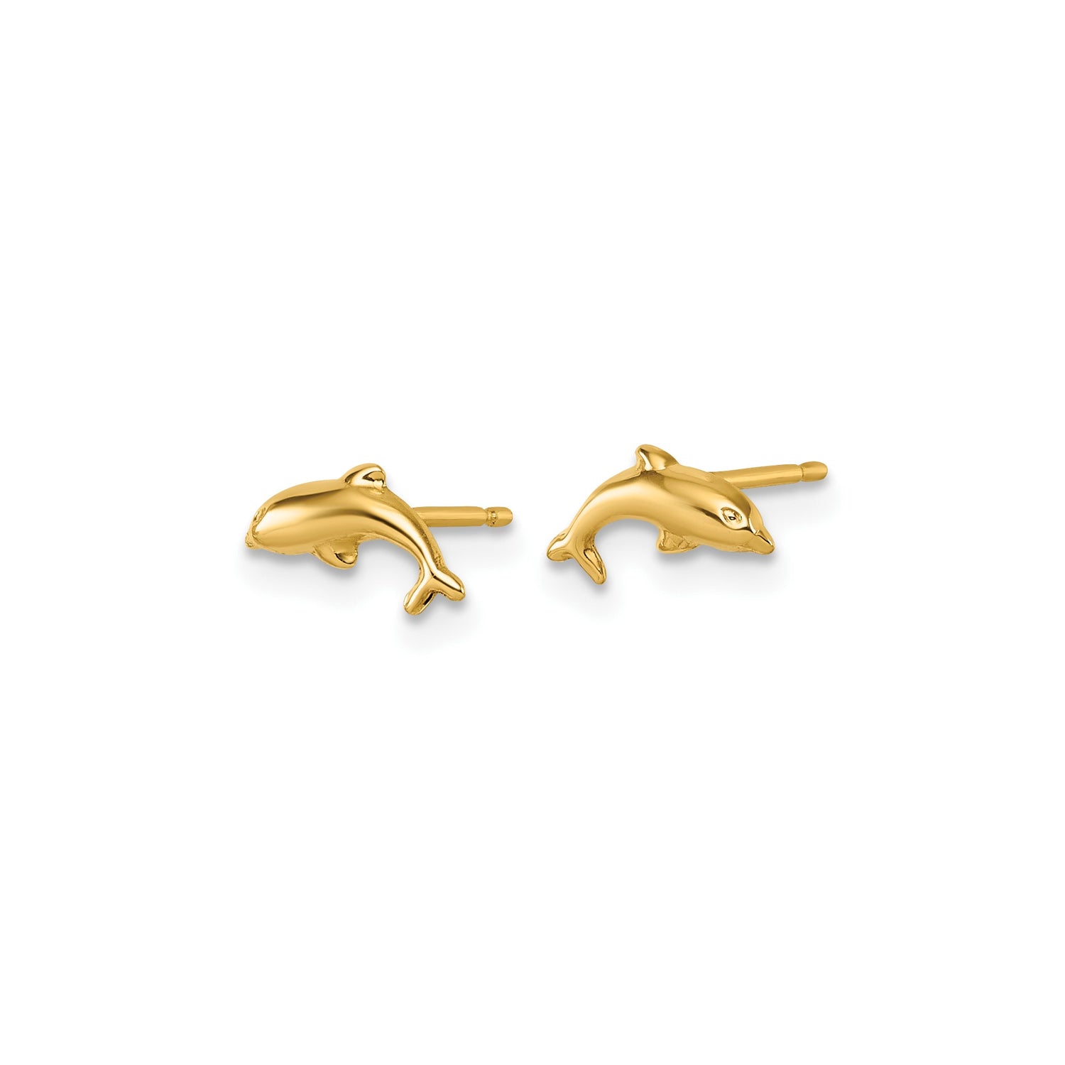 14k Yellow Gold Dolphin Stud Earrings, Nautical Marine Life Theme for Women and Girls