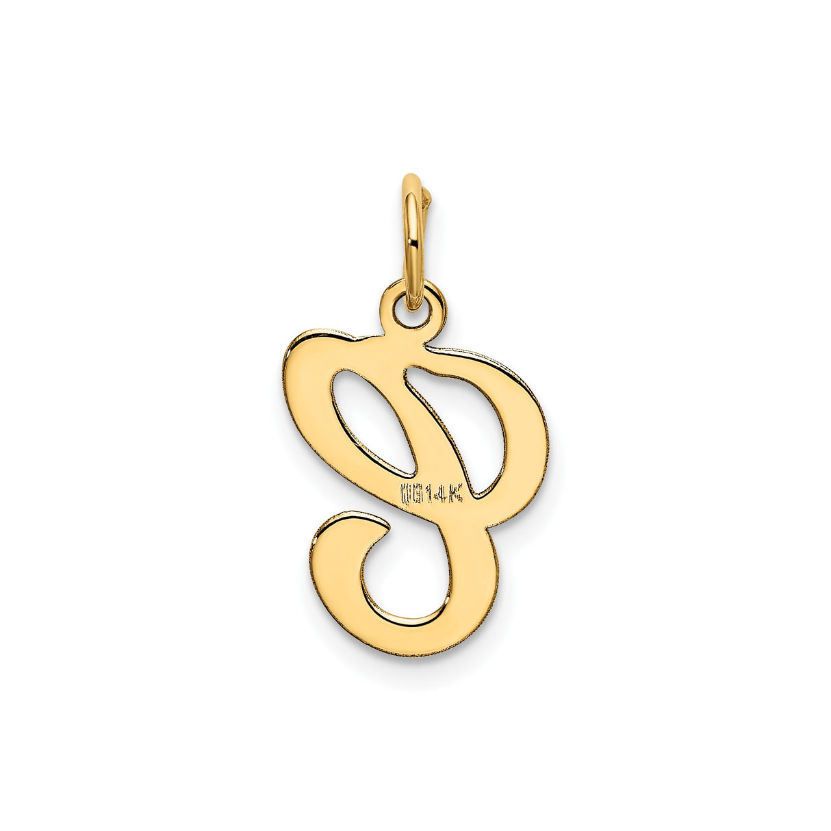 14k Yellow Gold Script Initial Letter C Pendant Charm, Polished Cursive Monogram Jewelry