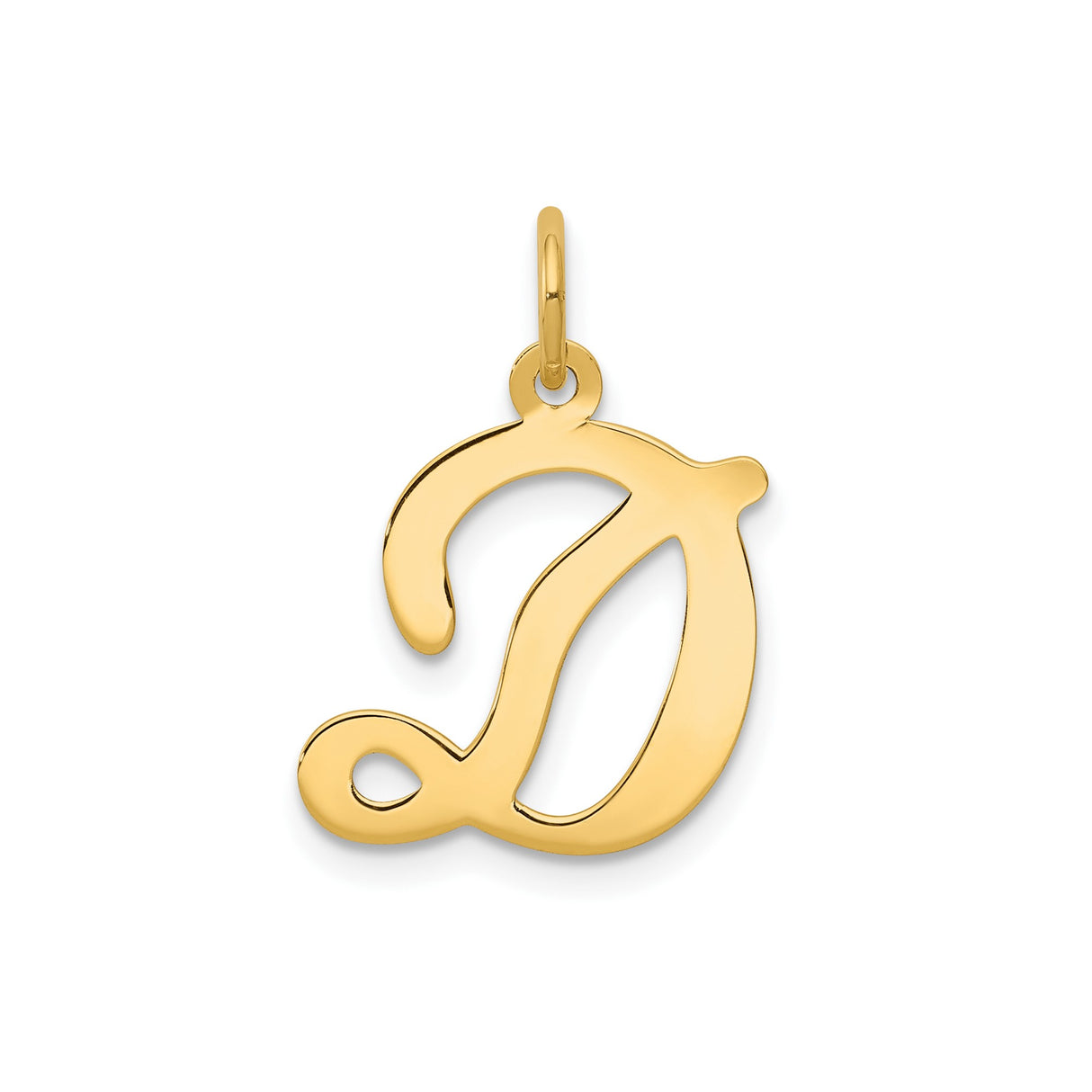 14k Yellow Gold Script Initial D Pendant Charm, Cursive Letter Monogram Jewelry for Women