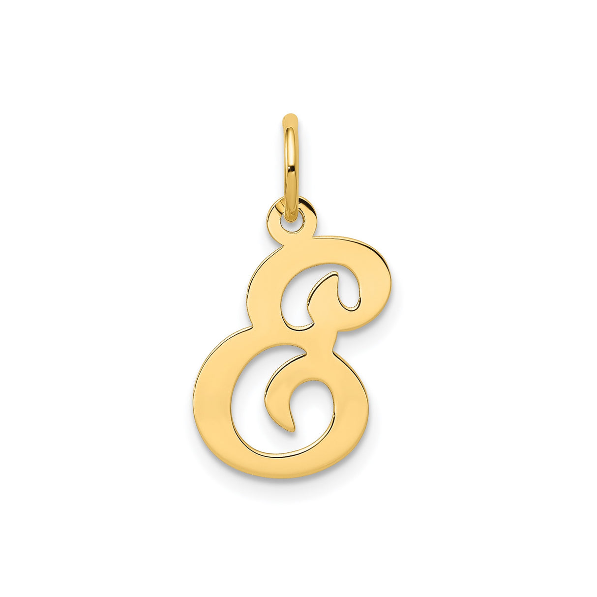 14k Yellow Gold Ampersand Pendant Charm, Polished Script Symbol, Minimalist Design