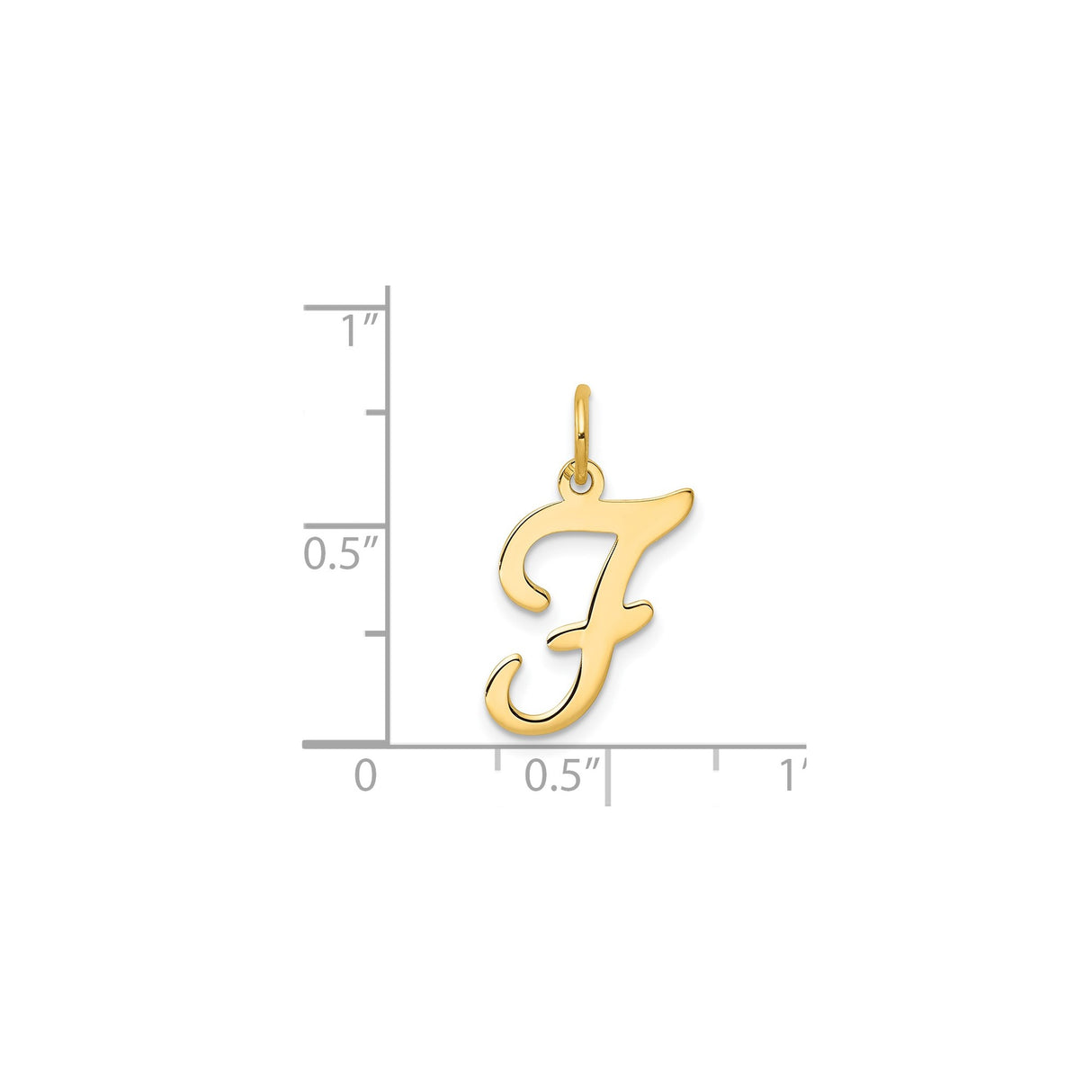 14k Yellow Gold Script Letter F Pendant Charm, Polished Cursive Initial Jewelry for Women or Unisex Wear