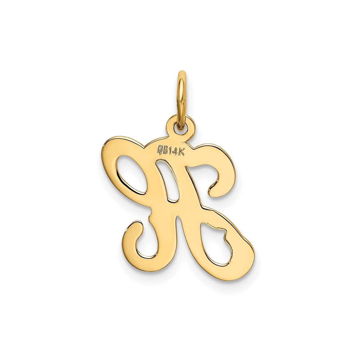 14k Yellow Gold Initial H Pendant, Polished Script Letter Charm for Women