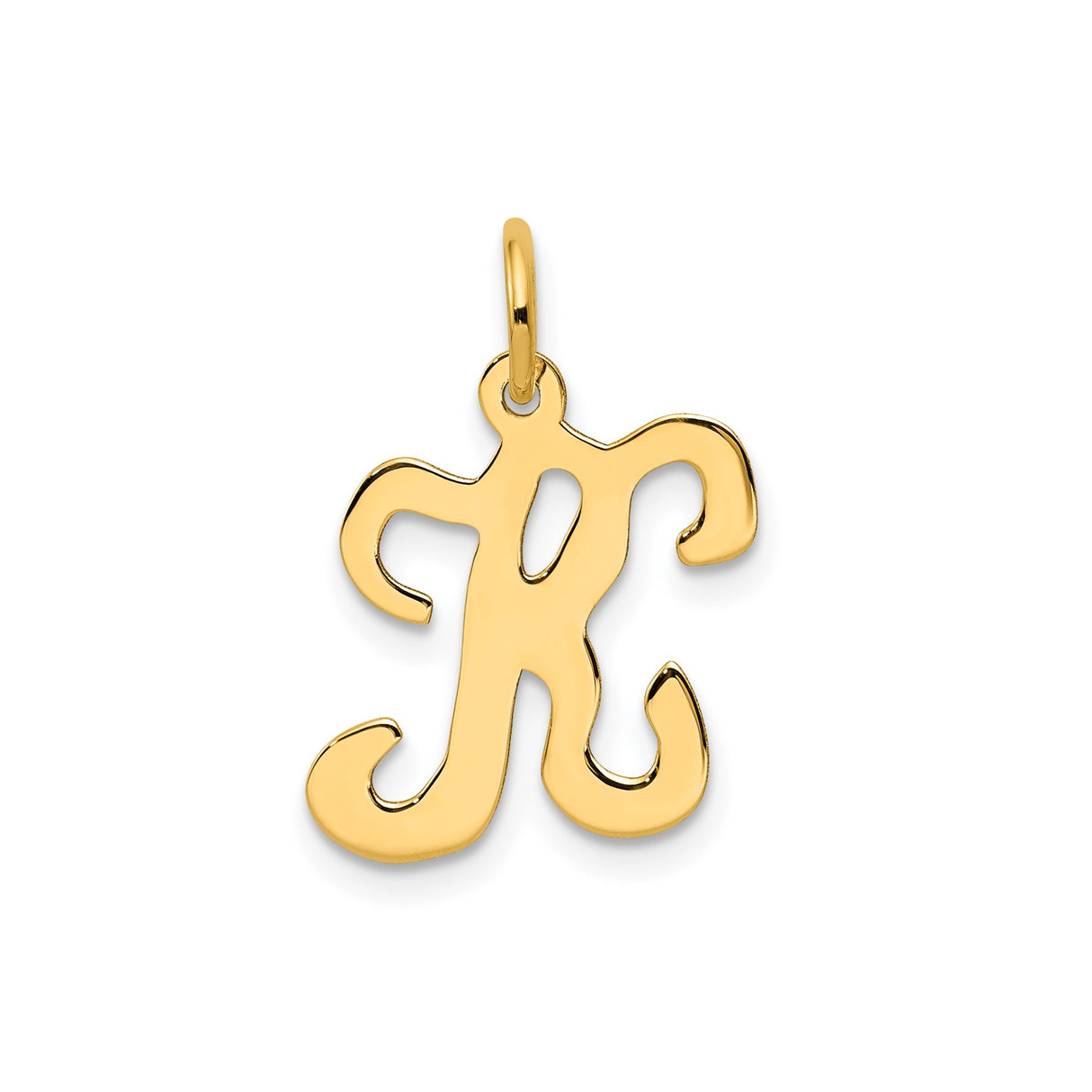 14k Yellow Gold Script Letter K Pendant, Cursive Initial Charm for Women