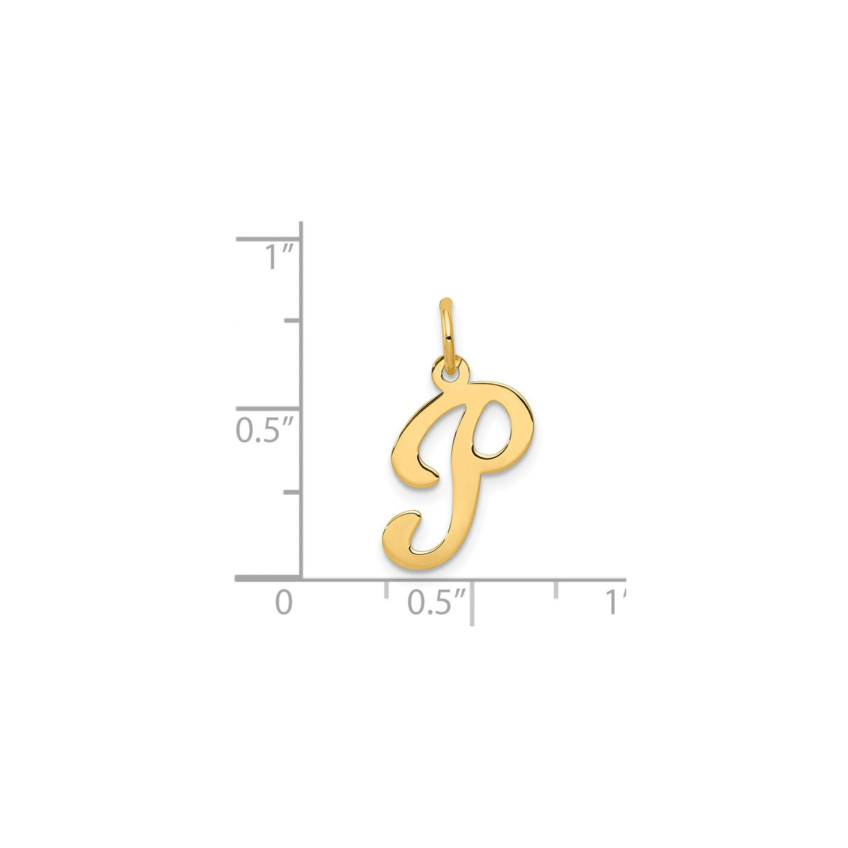 14k Yellow Gold Script Letter P Pendant, Polished Cursive Initial Charm for Women