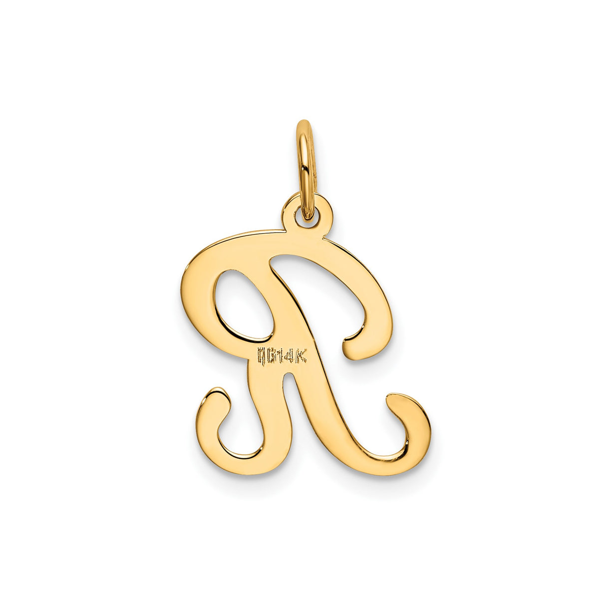 14k Yellow Gold Initial R Pendant Charm, Polished Script Letter Alphabet Jewelry for Women