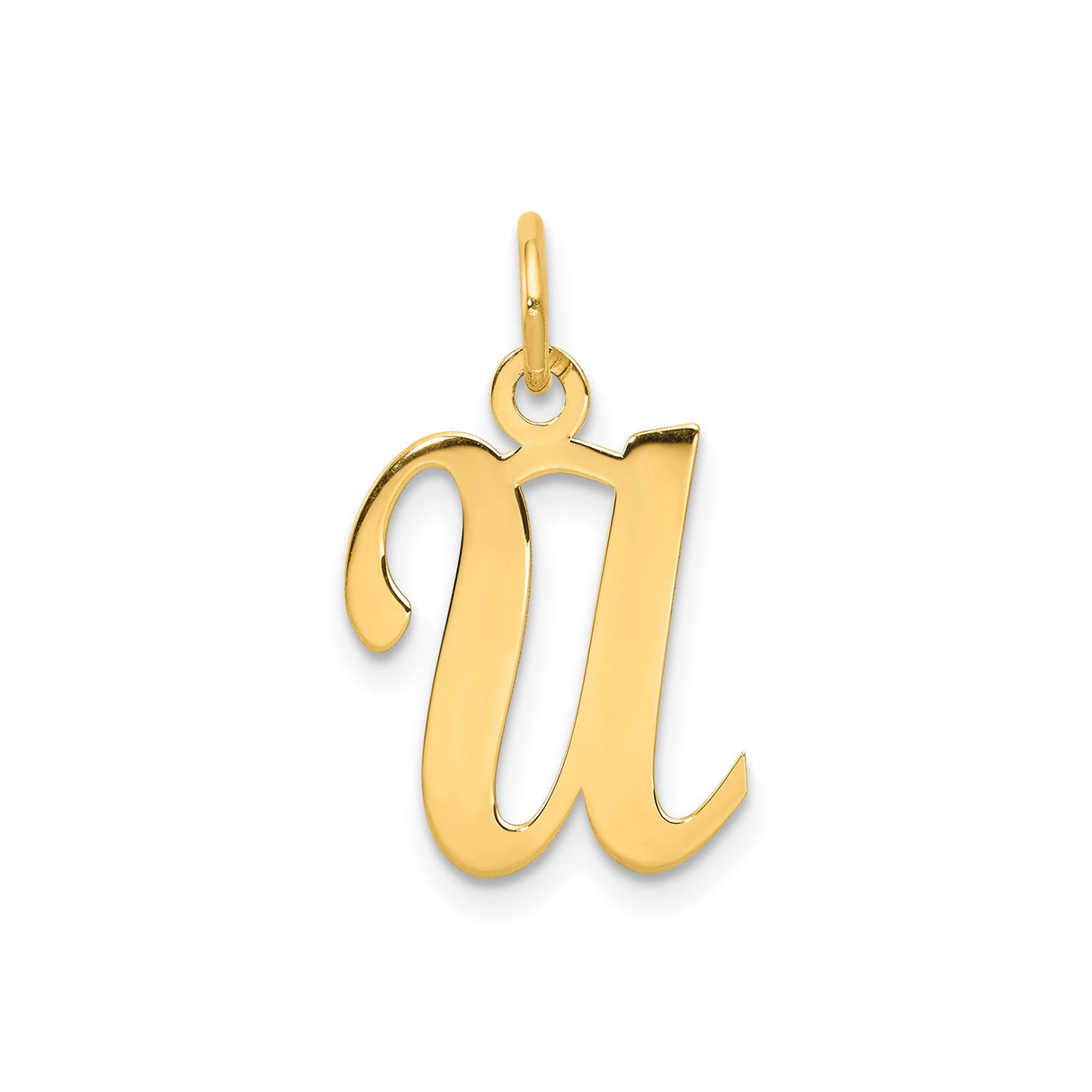 14k Yellow Gold Initial U Pendant, Script Letter Charm, Cursive Monogram Jewelry for Women or Unisex