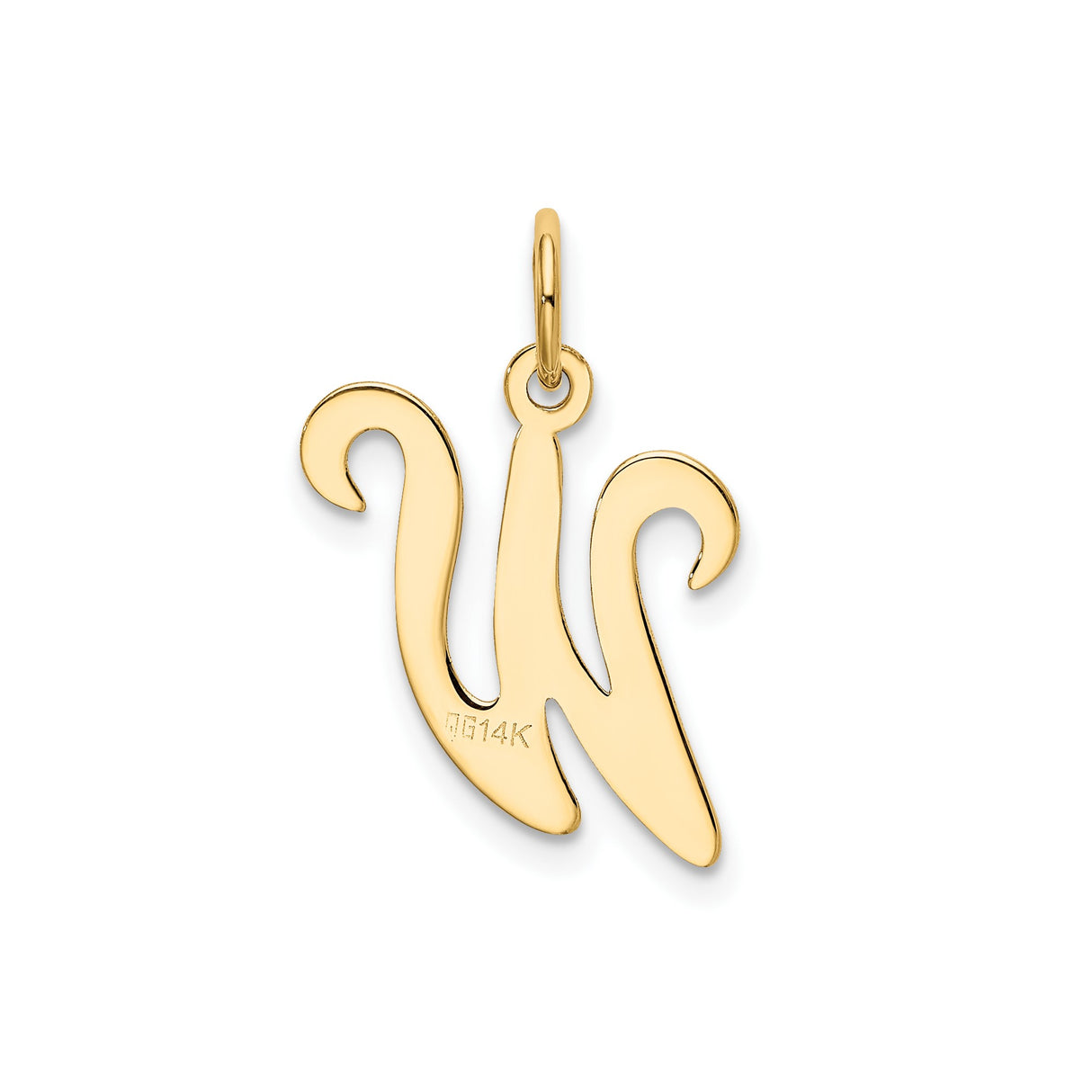 14k Yellow Gold Initial Pendant with Script Letter W, Polished Cursive Charm for Women