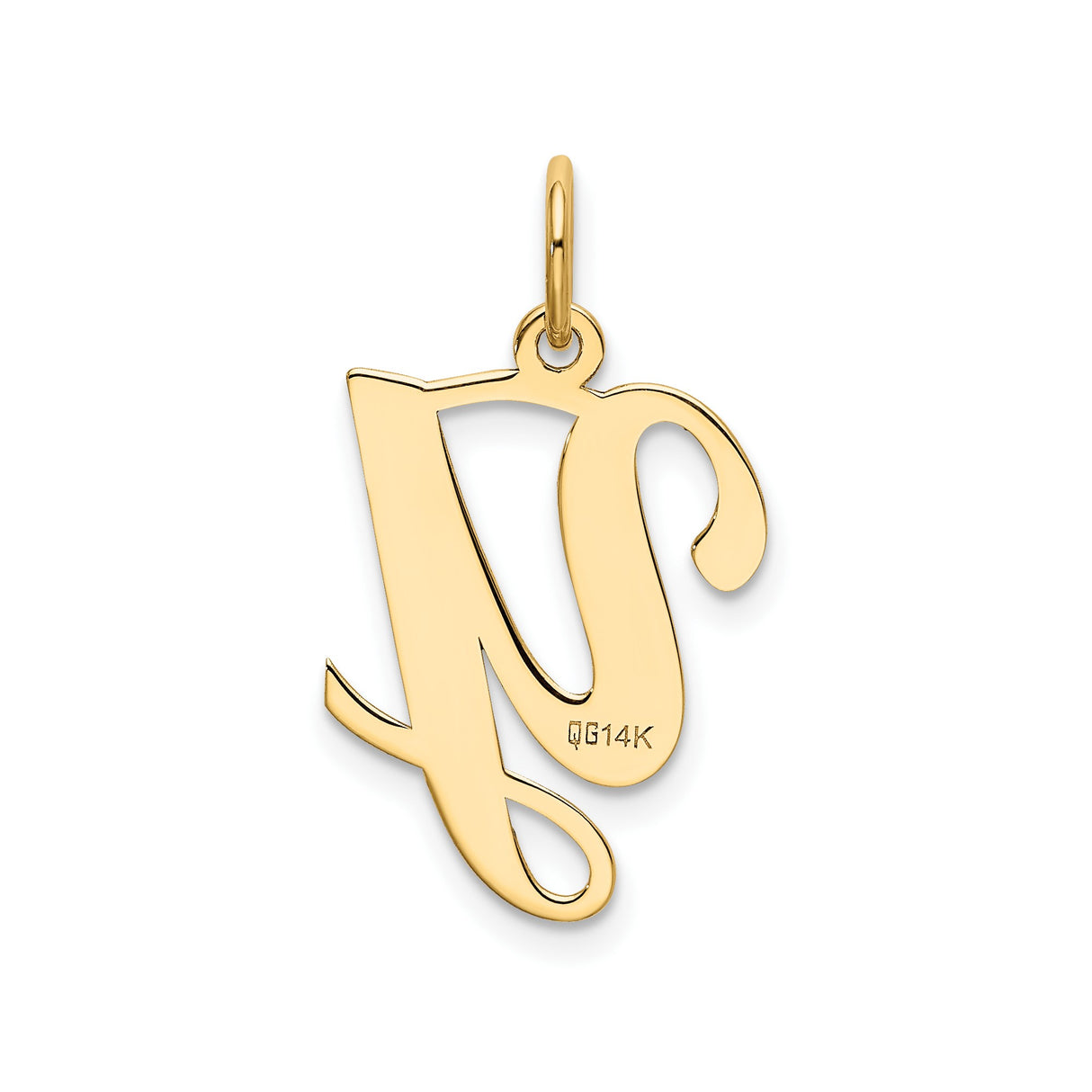 14k Yellow Gold Script Initial Y Pendant, Polished Cursive Letter Charm for Women