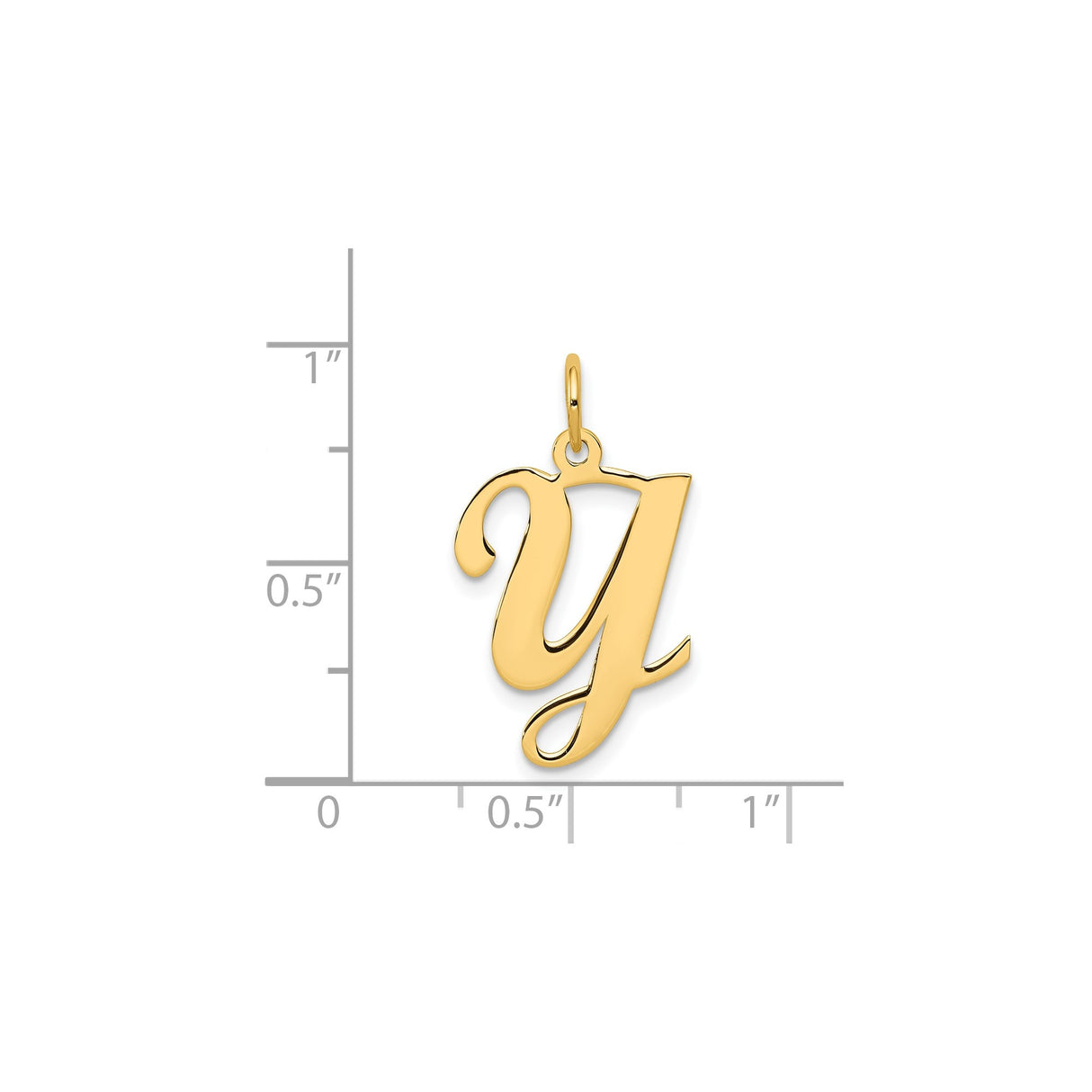 14k Yellow Gold Script Initial Y Pendant, Polished Cursive Letter Charm for Women
