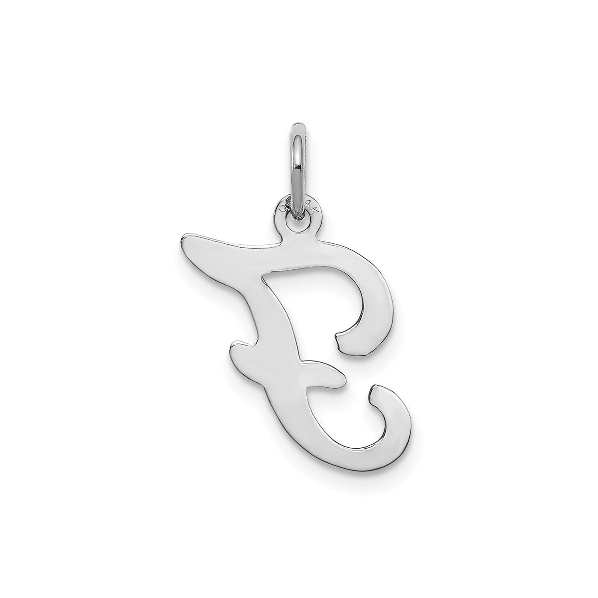 14k White Gold Script Letter F Pendant, Polished Initial Charm for Women or Unisex Wear