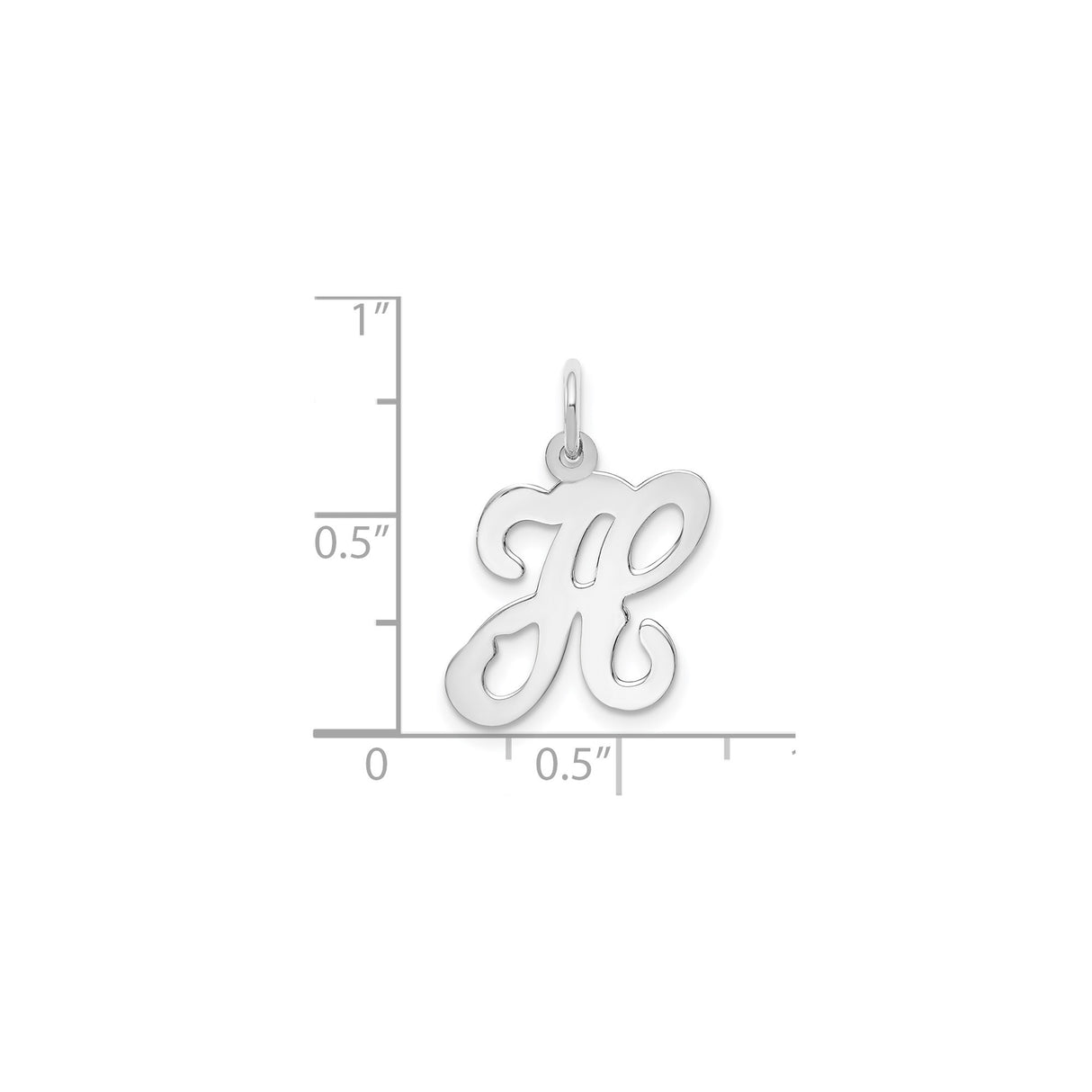 14k White Gold Initial H Pendant, Polished Script Letter Charm for Women