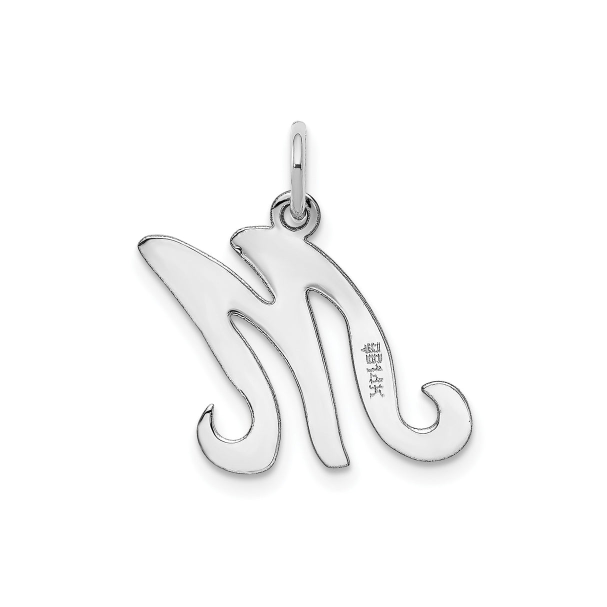14k White Gold Script Initial M Pendant, Polished Monogram Letter Charm for Women