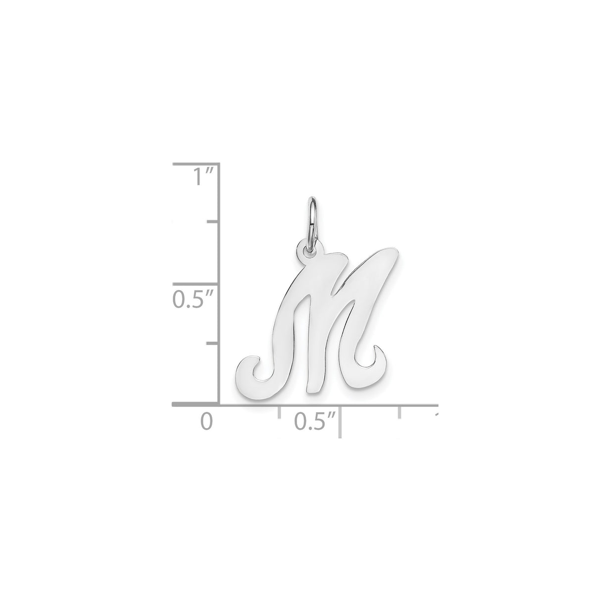 14k White Gold Script Initial M Pendant, Polished Monogram Letter Charm for Women