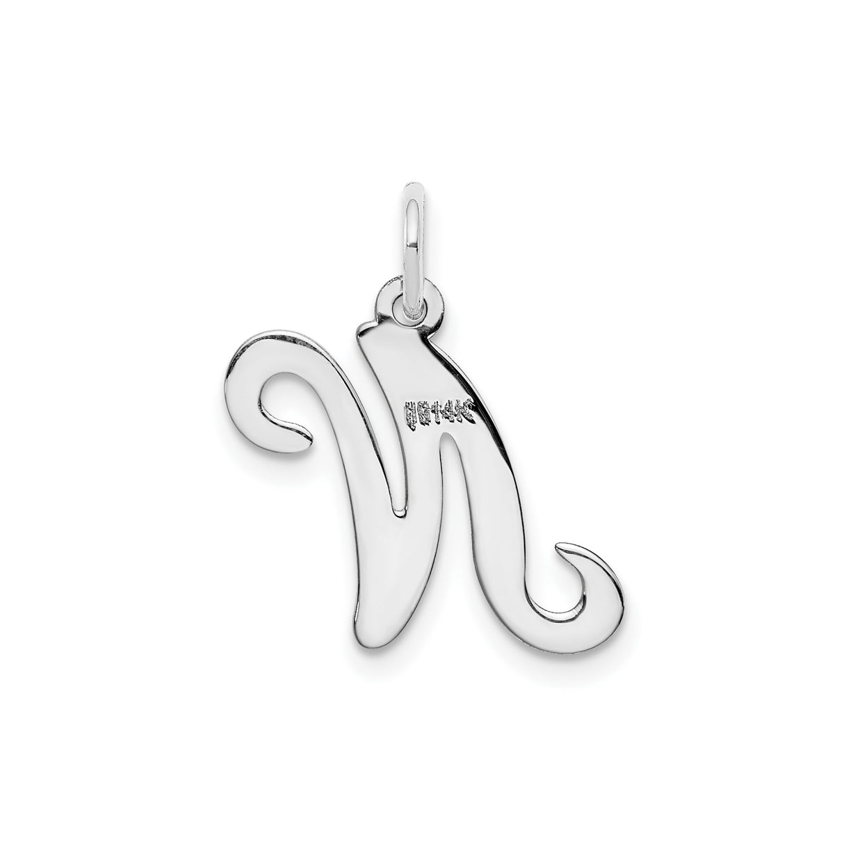 14k White Gold Script Letter N Pendant Charm, Polished Cursive Initial Jewelry for Women