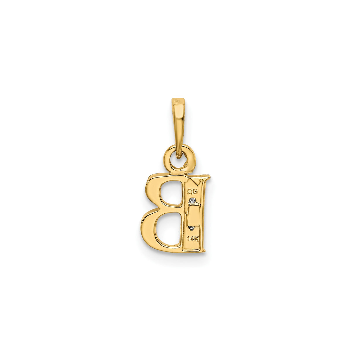 14k Multi-Tone Gold Initial B Pendant with Diamond Cut Rhodium Finish