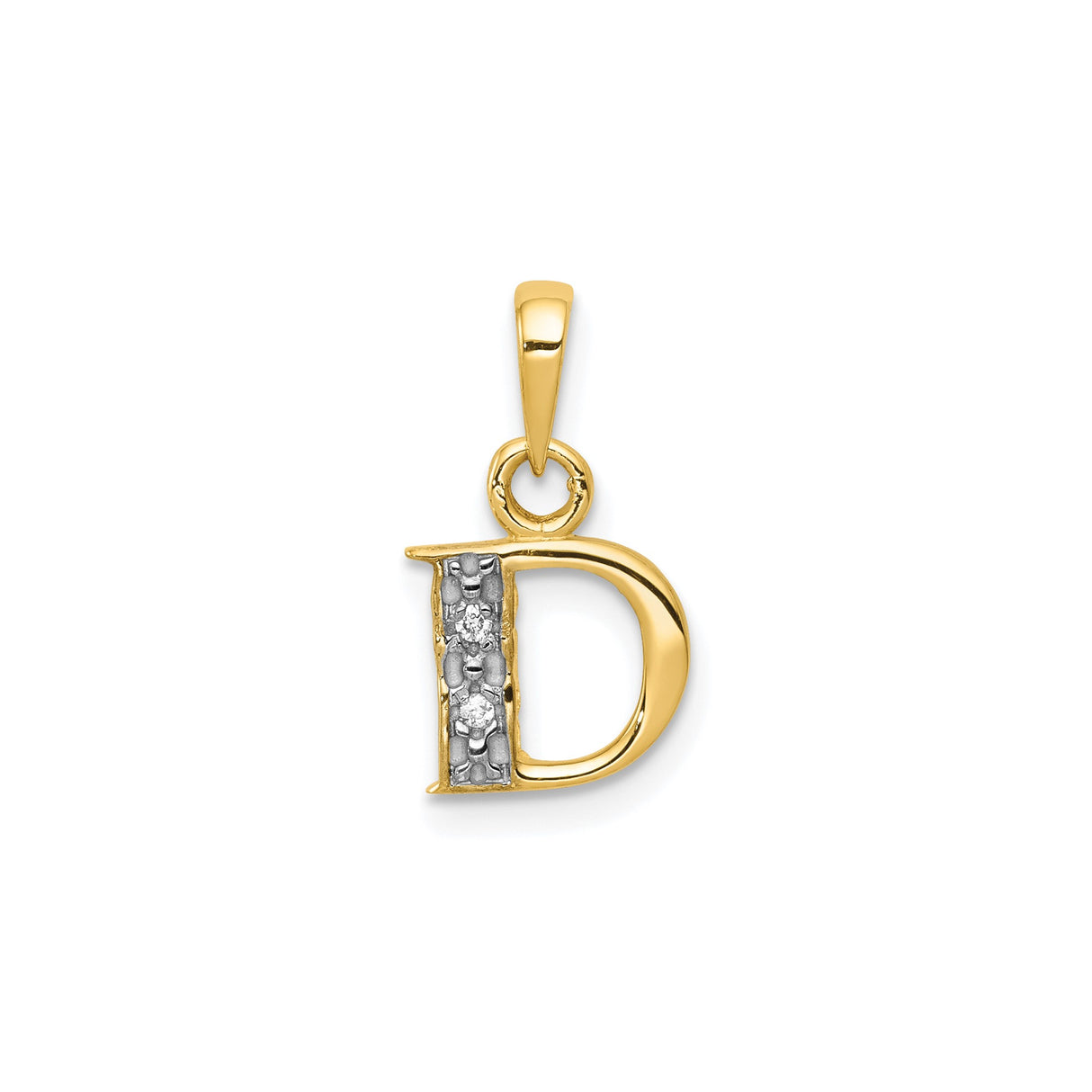 14k Yellow and Rhodium Gold Initial D Pendant with Diamond Accent, Monogram Charm