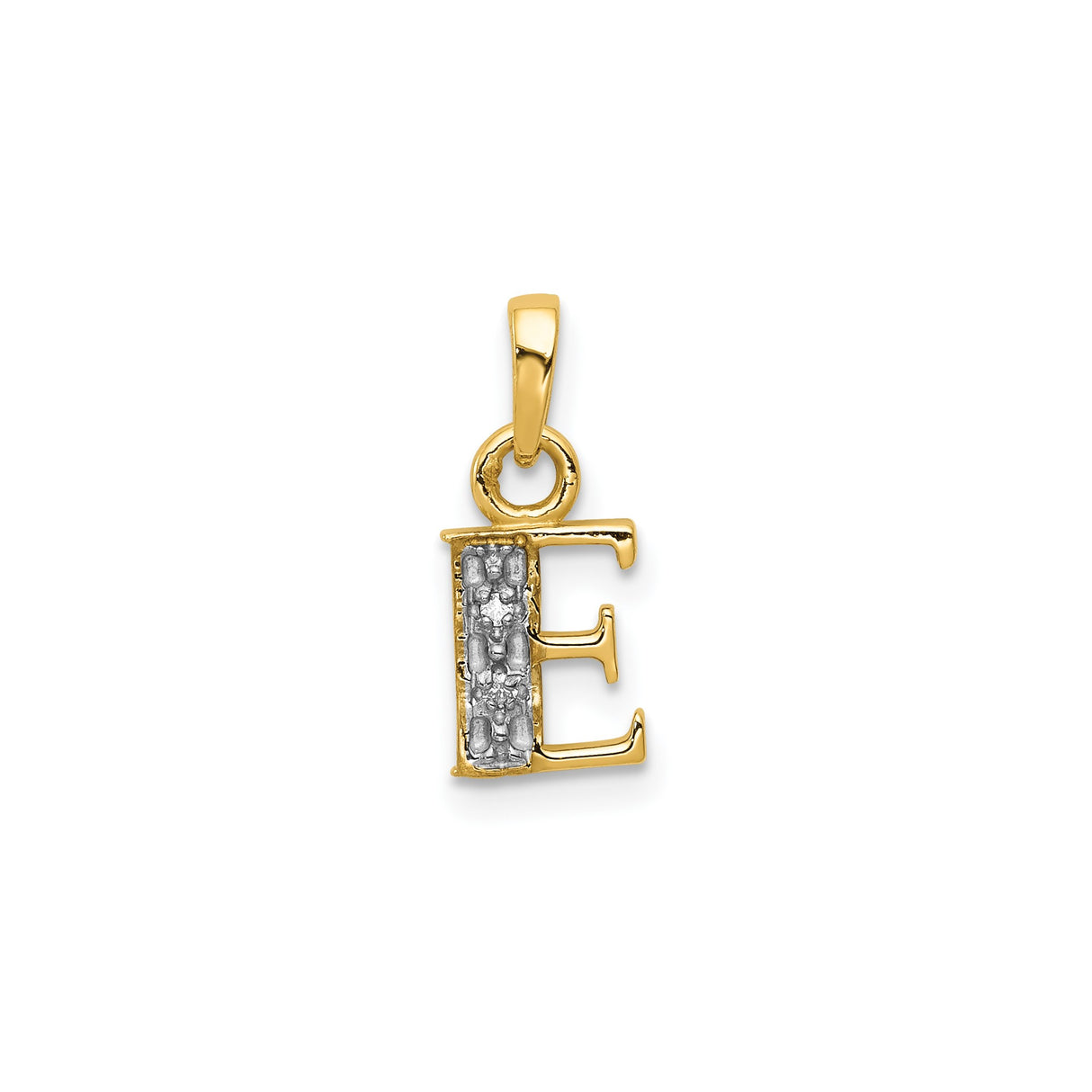 14k Multi-Tone Gold E Pendant with Diamond, Textured Rhodium Accent, Alphabet Letter Charm