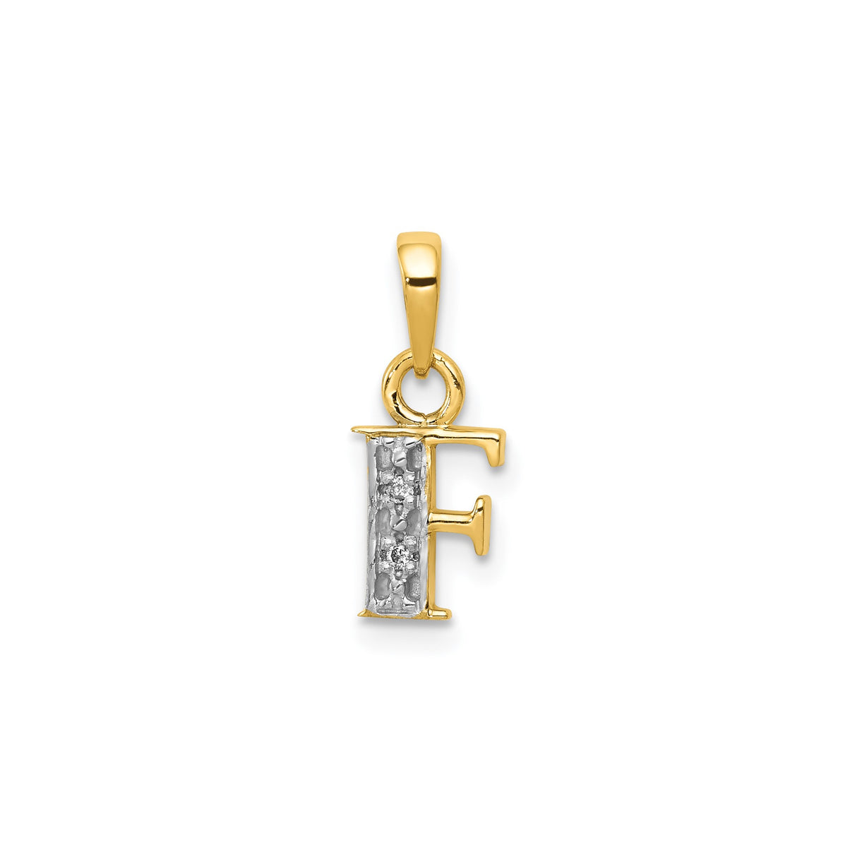 14k Multi-Tone Gold Letter F Pendant with Textured Rhodium and Diamond Cut Details for Women