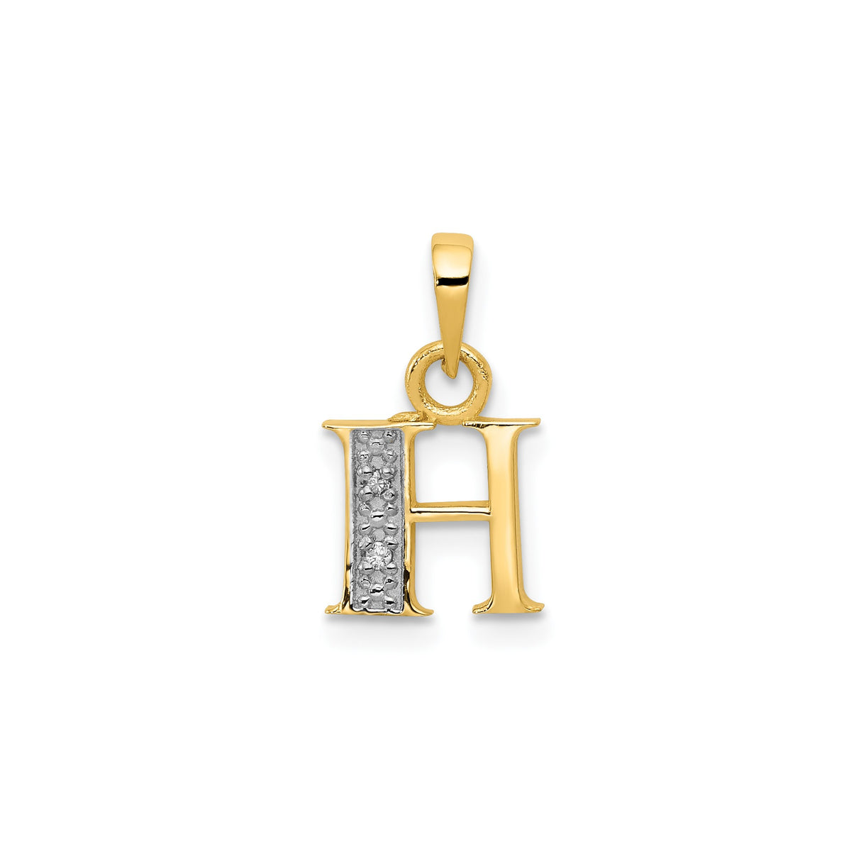 14k Two-Tone Gold Initial H Pendant with Rhodium Detail, Vertical Bar Letter Charm