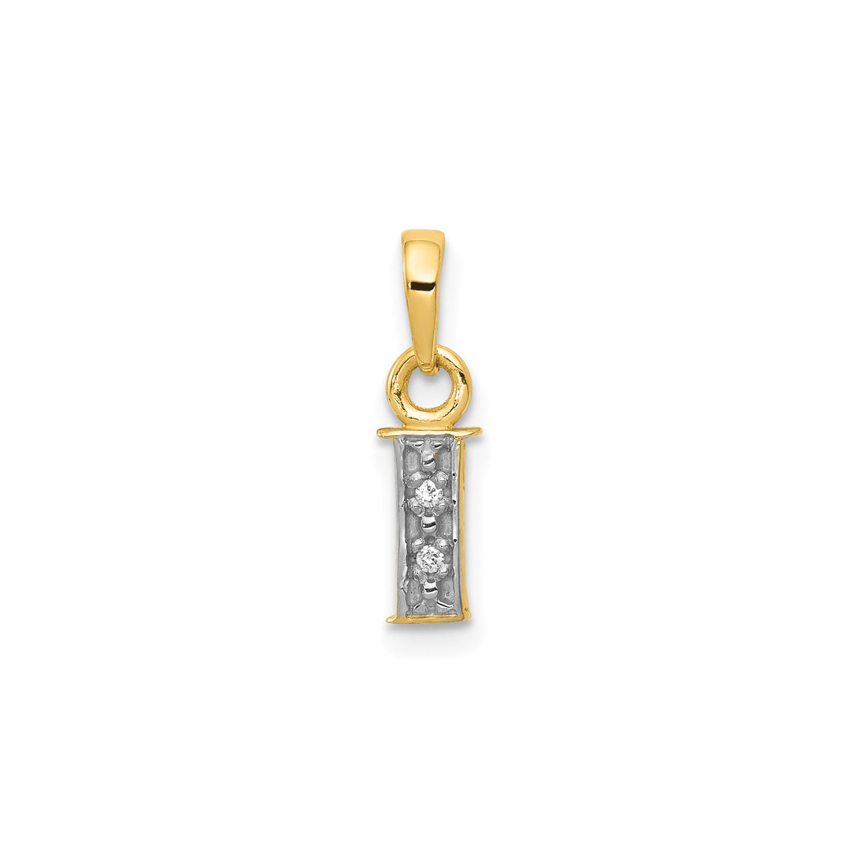14k Multi-Tone Gold Diamond Initial I Pendant, Vertical Block Letter Charm for Women