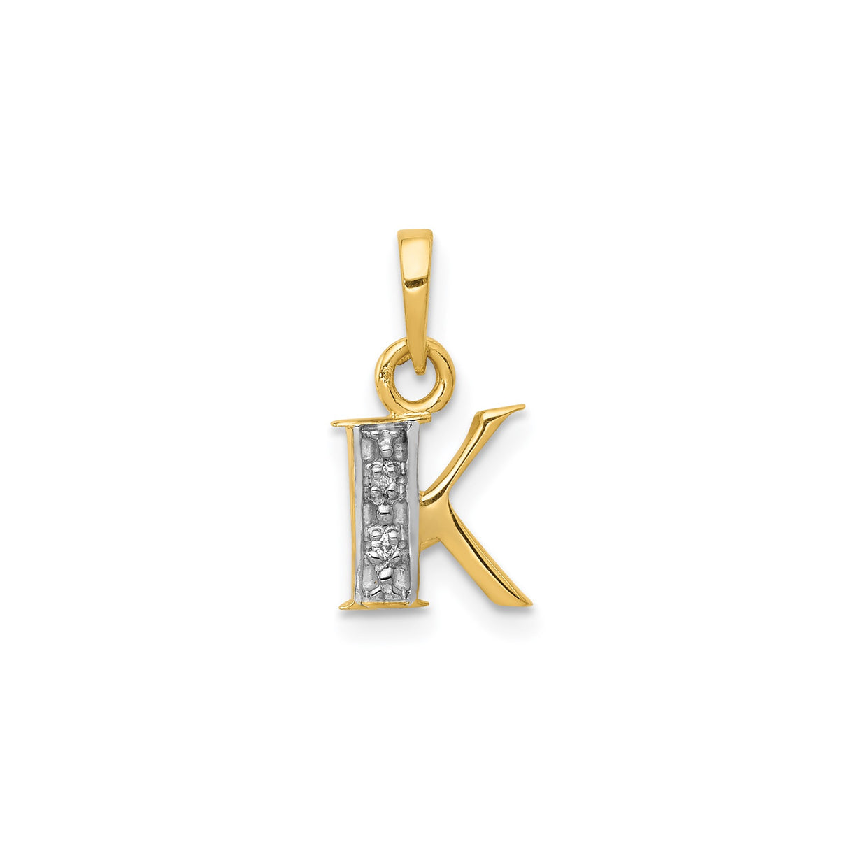 14k Multi-Tone Gold K Letter Pendant with Diamond Accent, Polished and Textured Finish