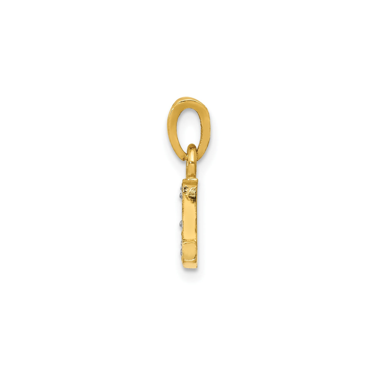 14k Yellow Gold Letter L Pendant with Textured Center and Diamond Accents
