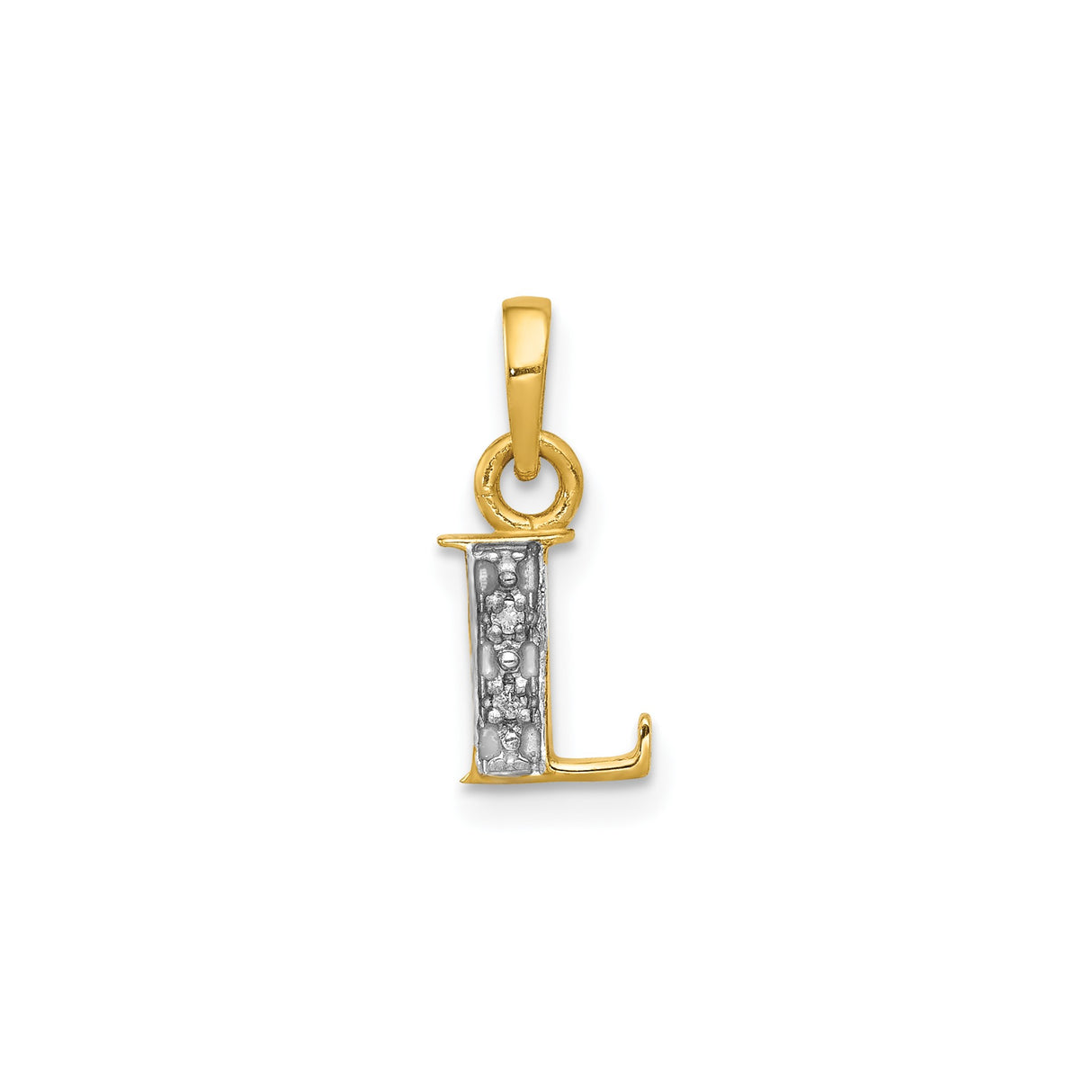 14k Yellow Gold and Rhodium Alphabet L Pendant with Textured Center and Polished Edges