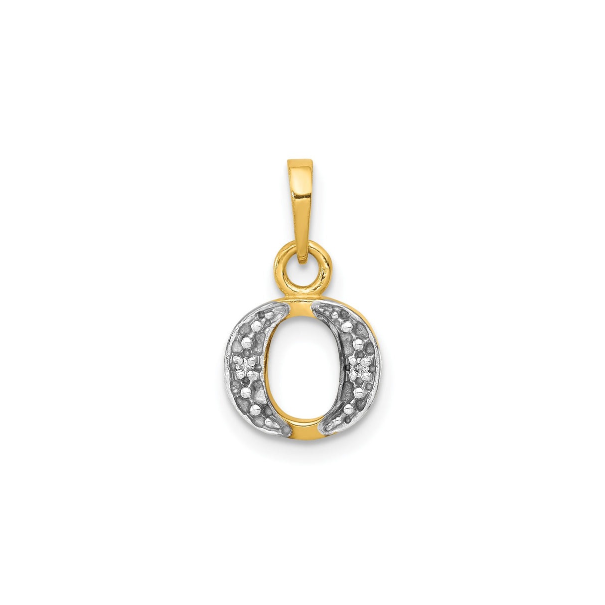 14k Multi-Tone Gold Letter O Pendant with Diamond Cut Accents and Textured Finish