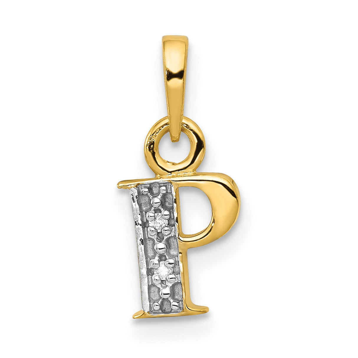 Polished .01ct Diamond Initial P Charm Pendant in Real 14k Multi-Tone Gold