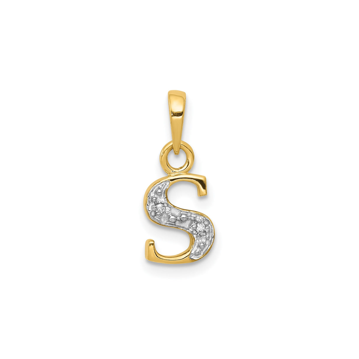 14k Multi-Tone Gold Diamond Initial S Pendant with Textured Design and White Accents