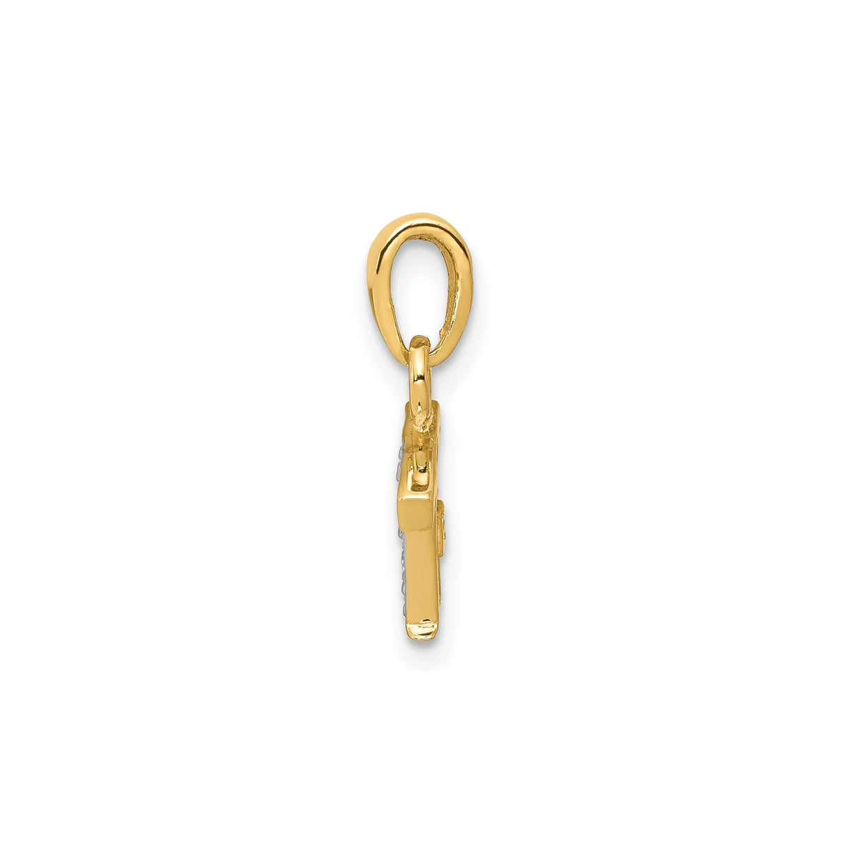 14k Yellow Gold and Rhodium Plated Pendant with Diamond, Textured Capital T Initial Charm