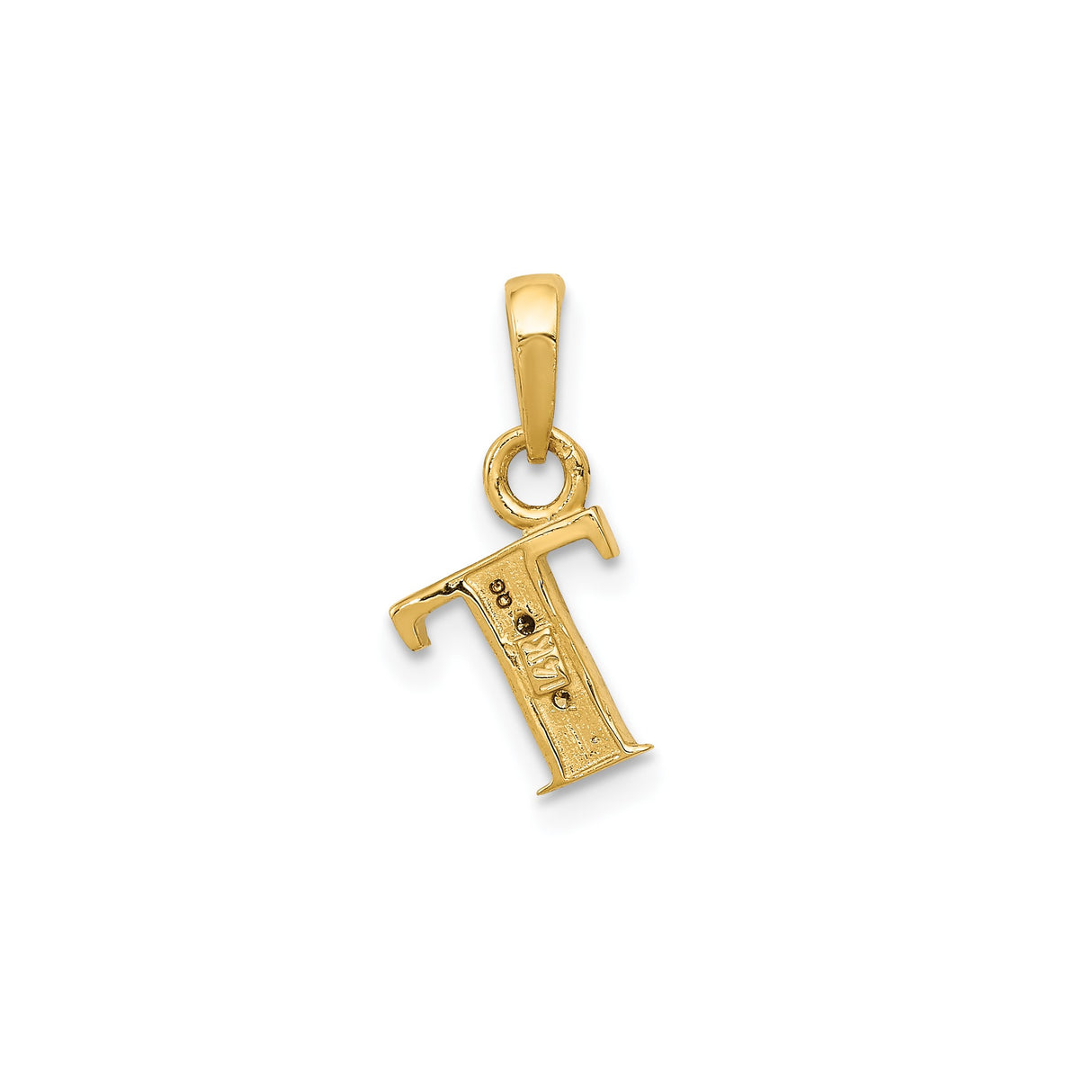 14k Yellow Gold and Rhodium Plated Pendant with Diamond, Textured Capital T Initial Charm