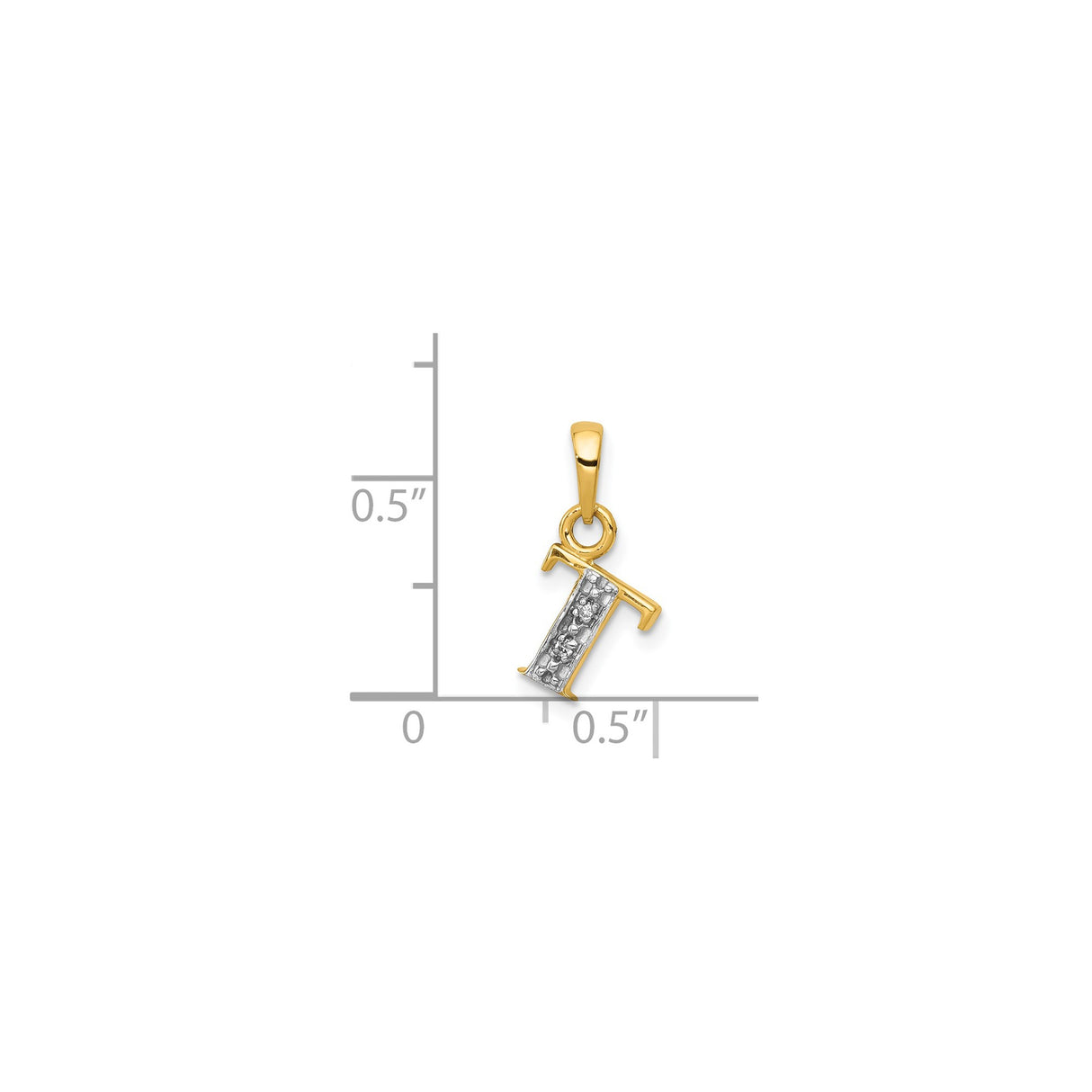 14k Yellow Gold and Rhodium Plated Pendant with Diamond, Textured Capital T Initial Charm
