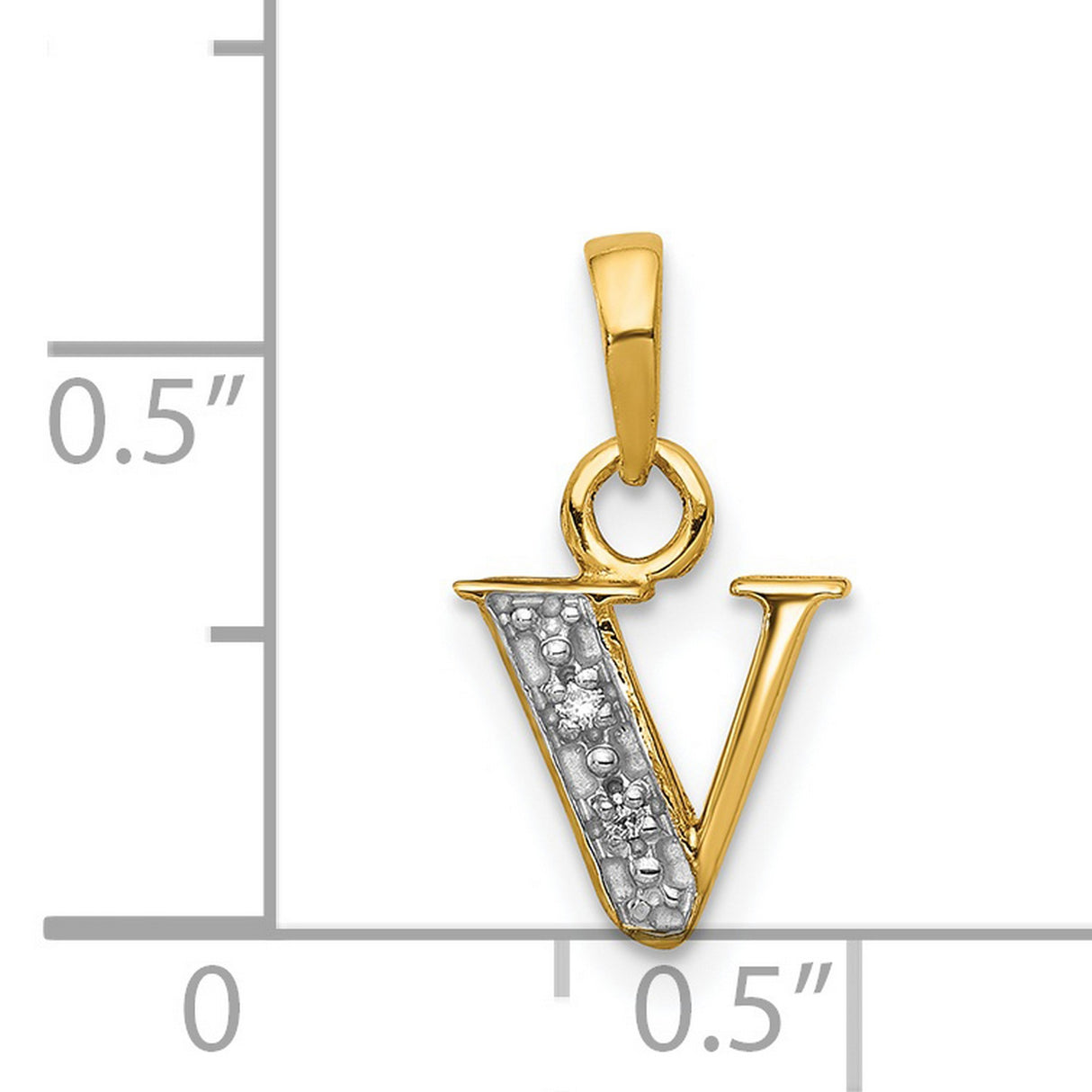 Polished .01ct Diamond Initial V Charm Pendant in Real 14k Multi-Tone Gold