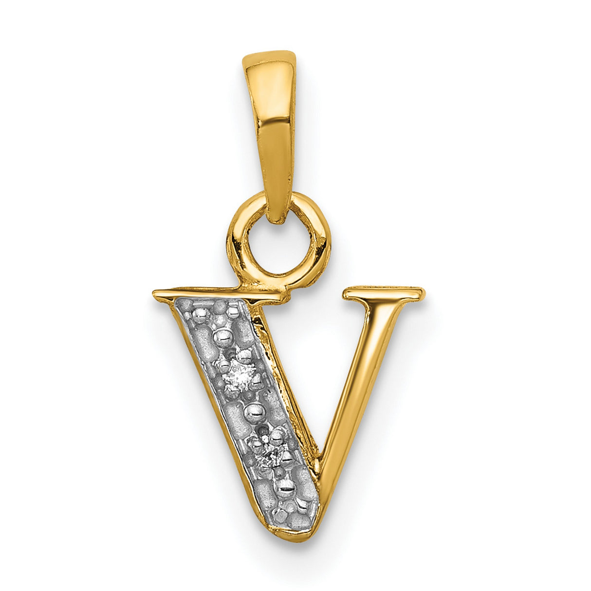 Polished .01ct Diamond Initial V Charm Pendant in Real 14k Multi-Tone Gold