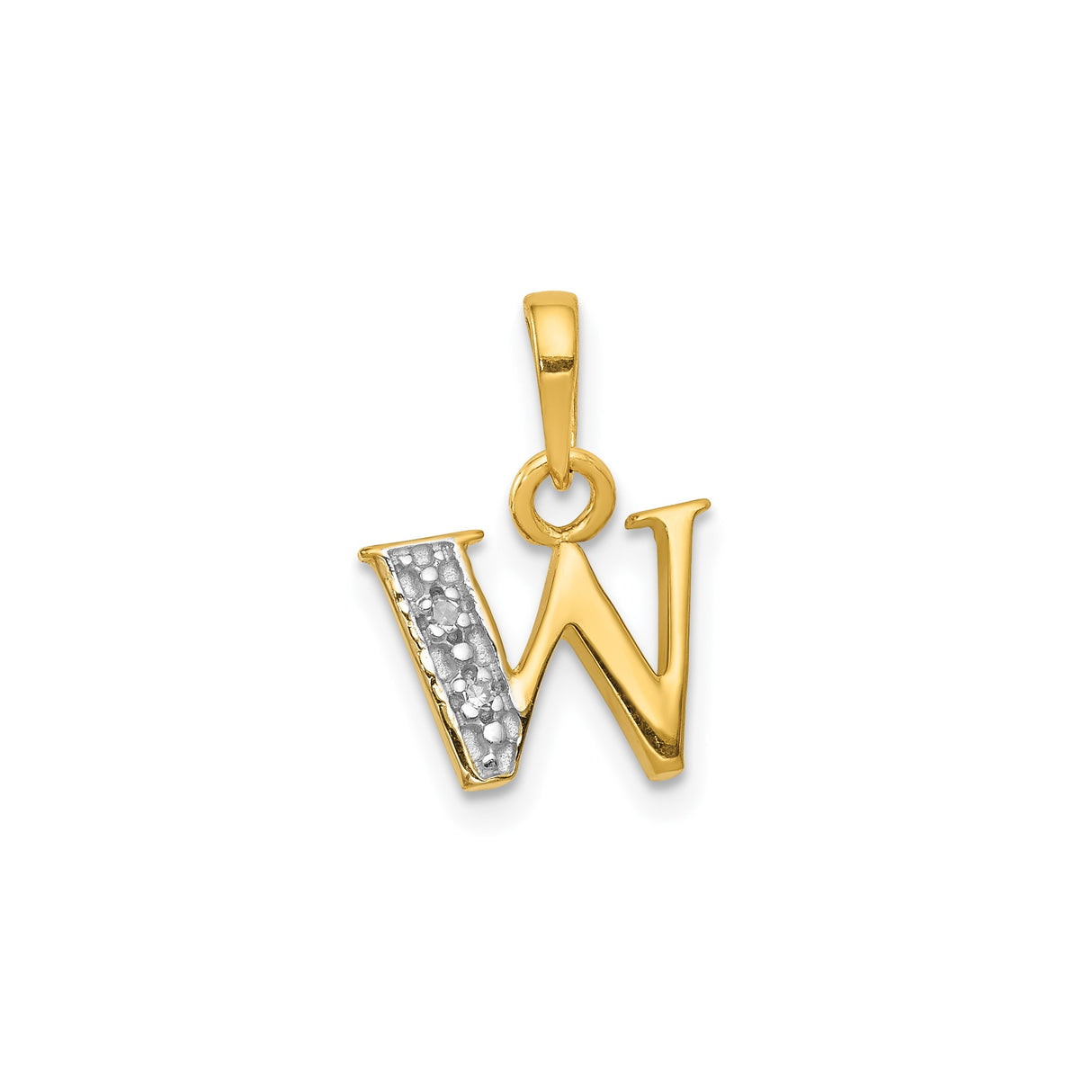 14k Yellow Gold Multi-Tone Letter W Pendant with Textured Diamond Accent