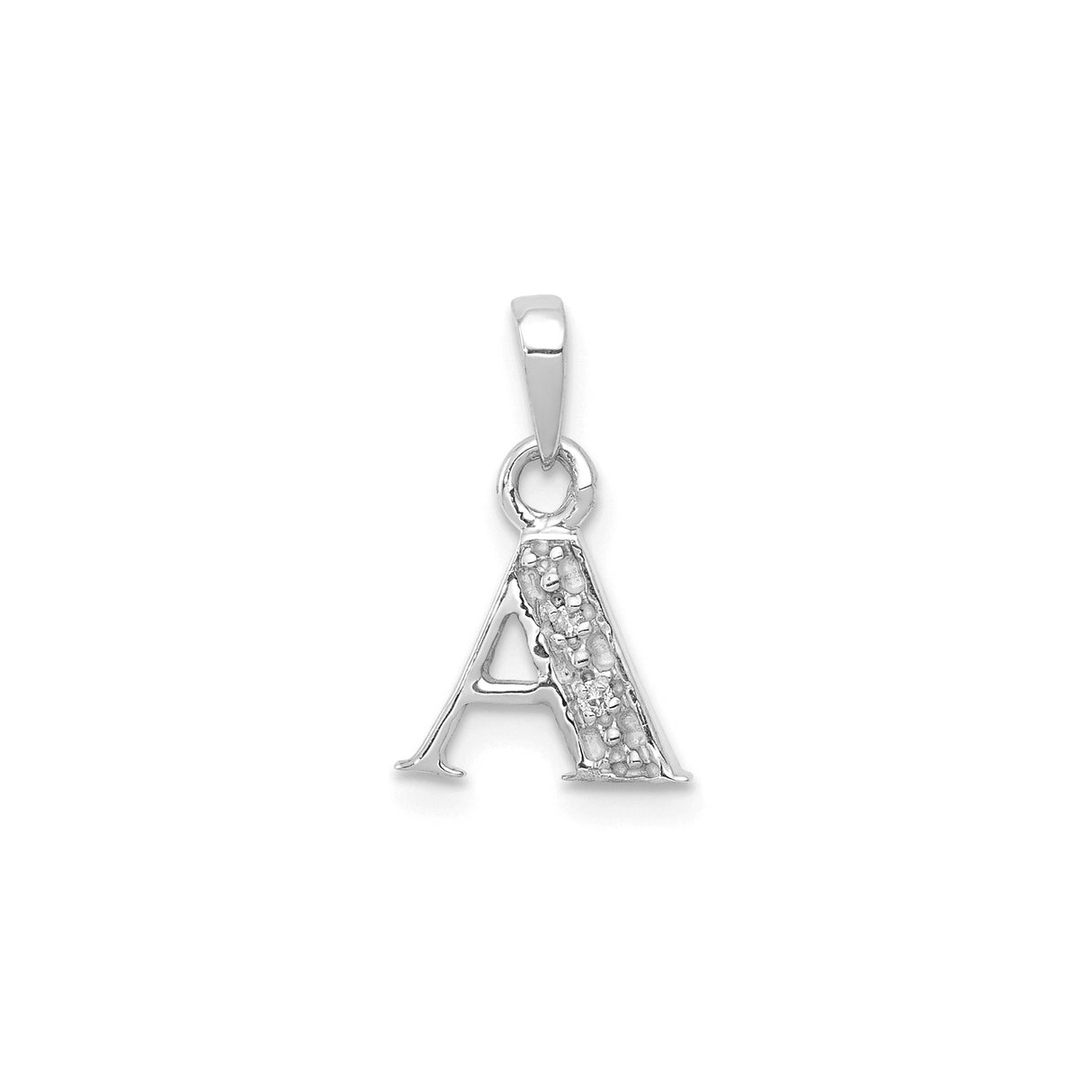 14k White Gold Initial A Pendant Charm with Diamond and Textured Detailing
