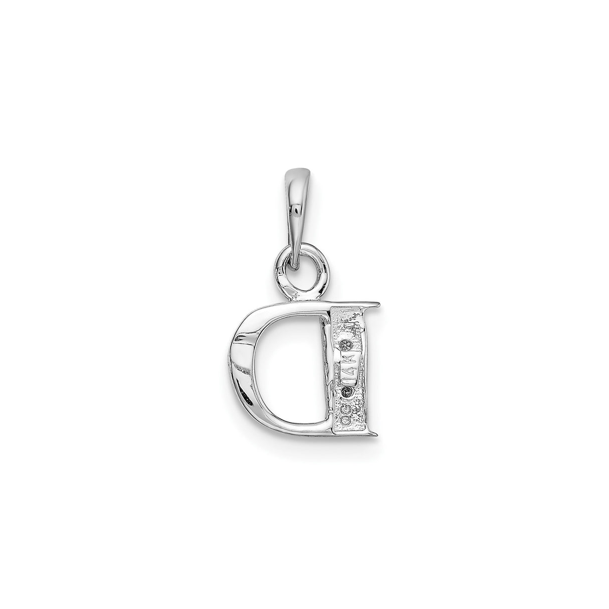 14k White Gold Initial D Pendant with Diamond Accents, Polished Alphabet Letter Charm