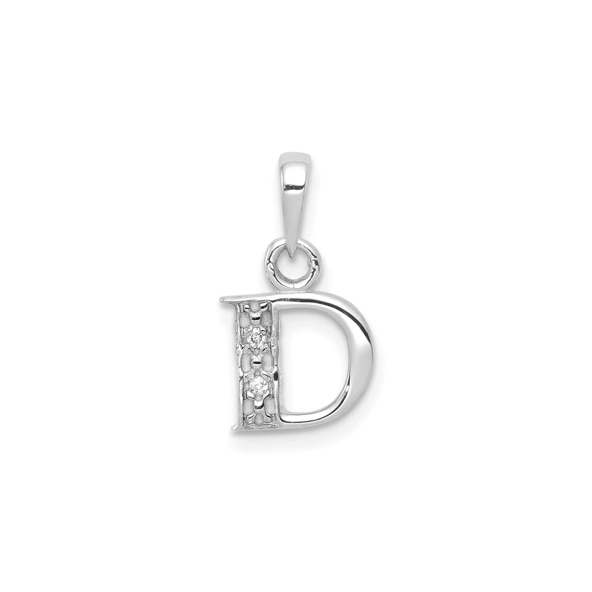 14k White Gold Initial D Pendant with Diamond Accents, Polished Alphabet Letter Charm