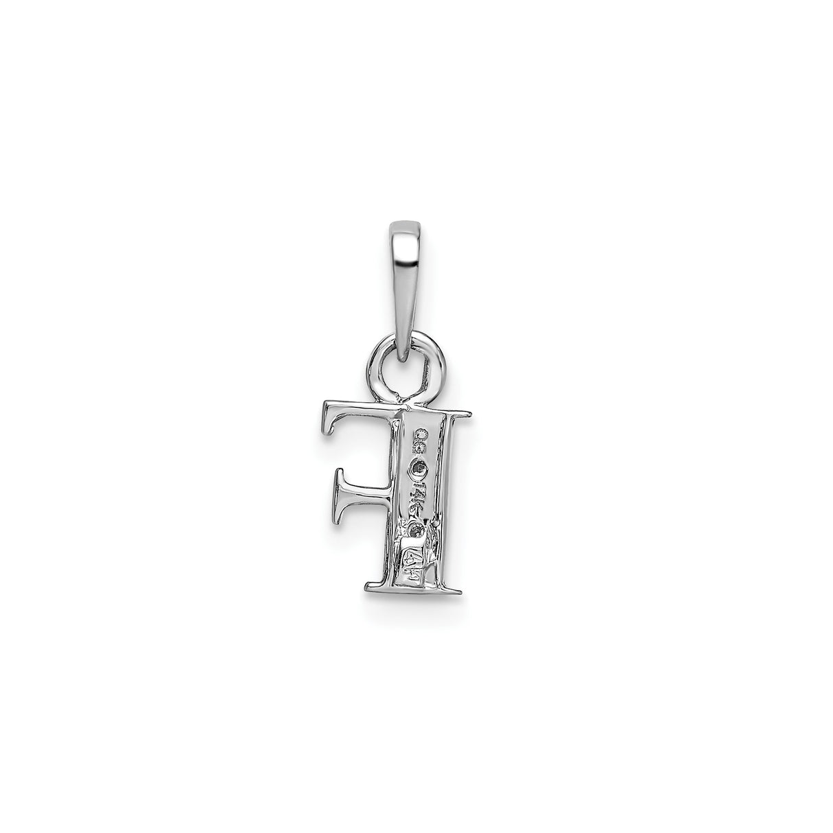 14k White Gold Letter F Pendant with Diamond Accents, Block Charm for Women